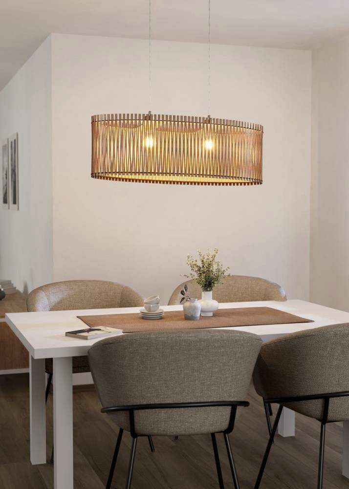 EGLO Hanglamp SENDERO Hanglamp, staal in nikkel-mat, hout in esdoorn, natuur, E27, 77,5 cm (1 stuk)