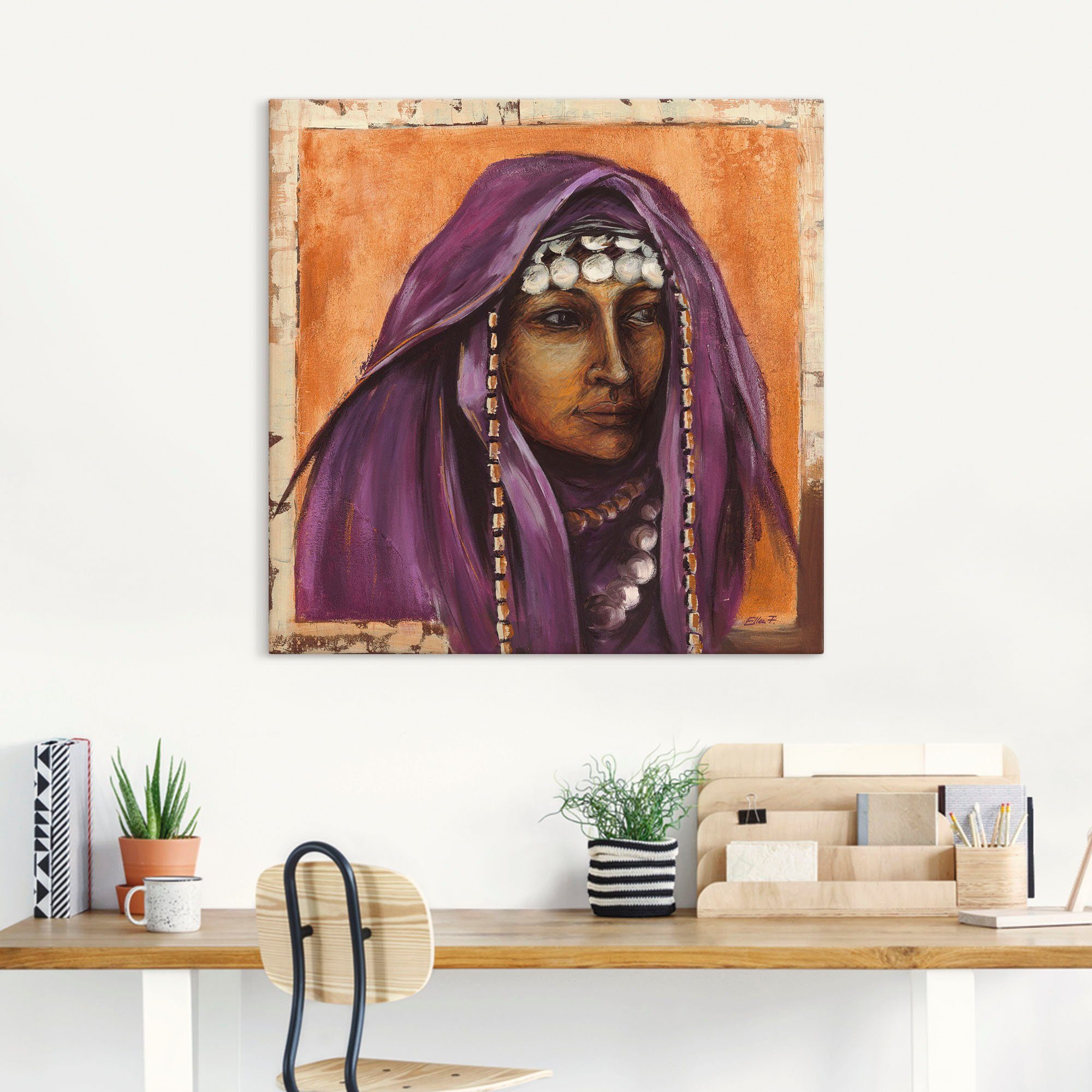 Artland Artprint op linnen Beduinin II met auberginekleurig sjaaltje
