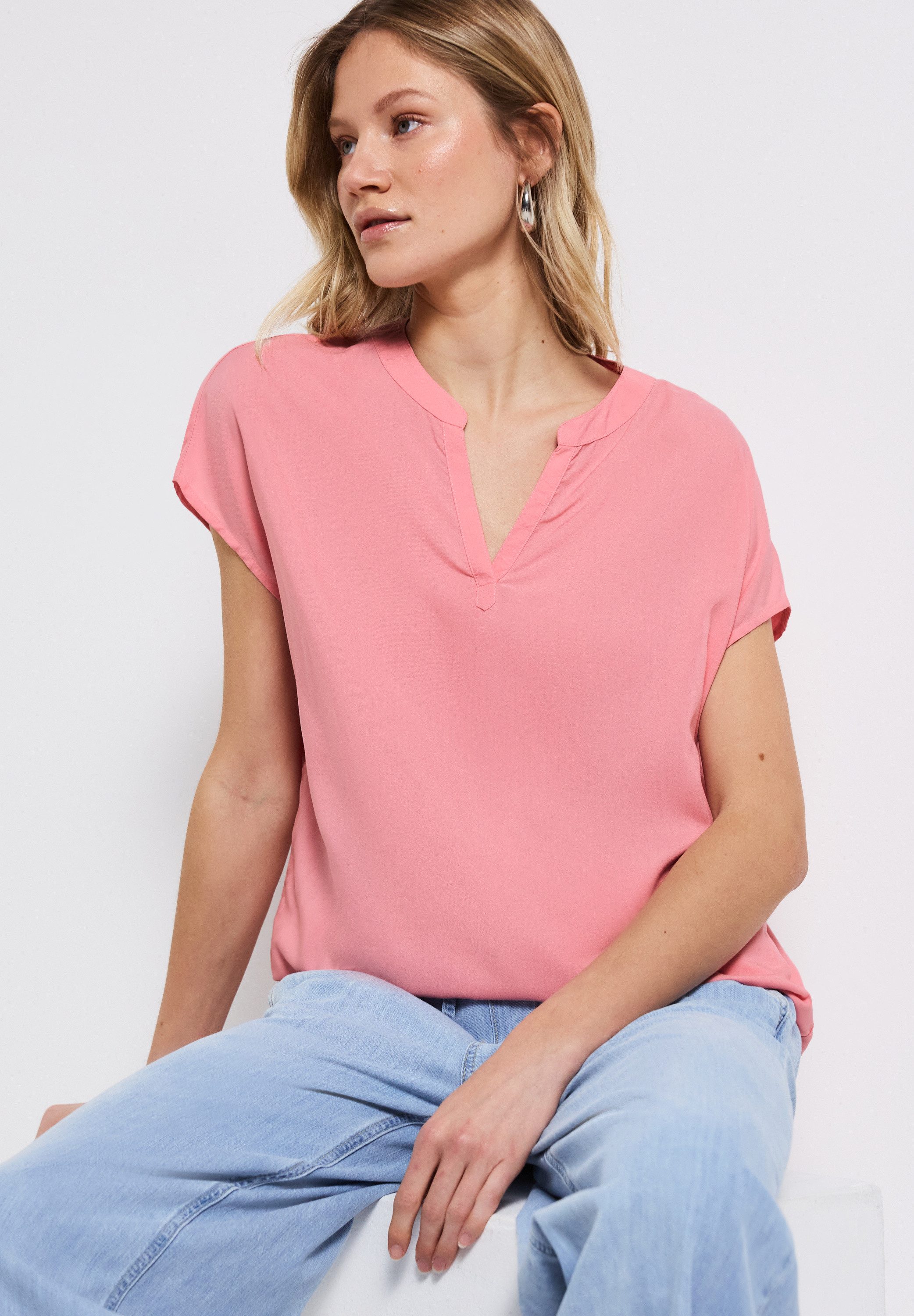 STREET ONE Blouse met korte mouwen Hals met split