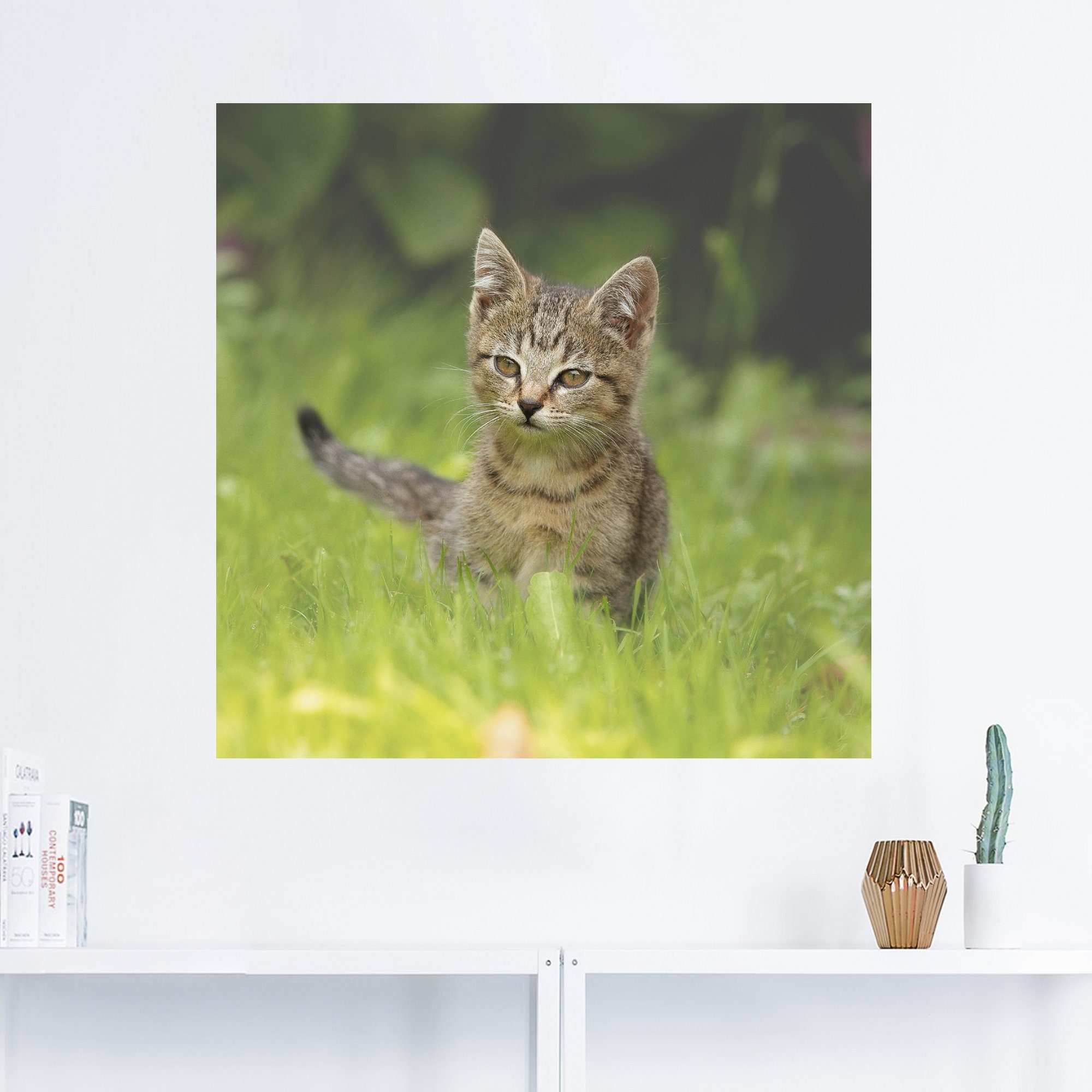 Artland Artprint Kleine tijger in het gras als artprint op linnen, muursticker of poster in verschillende maten