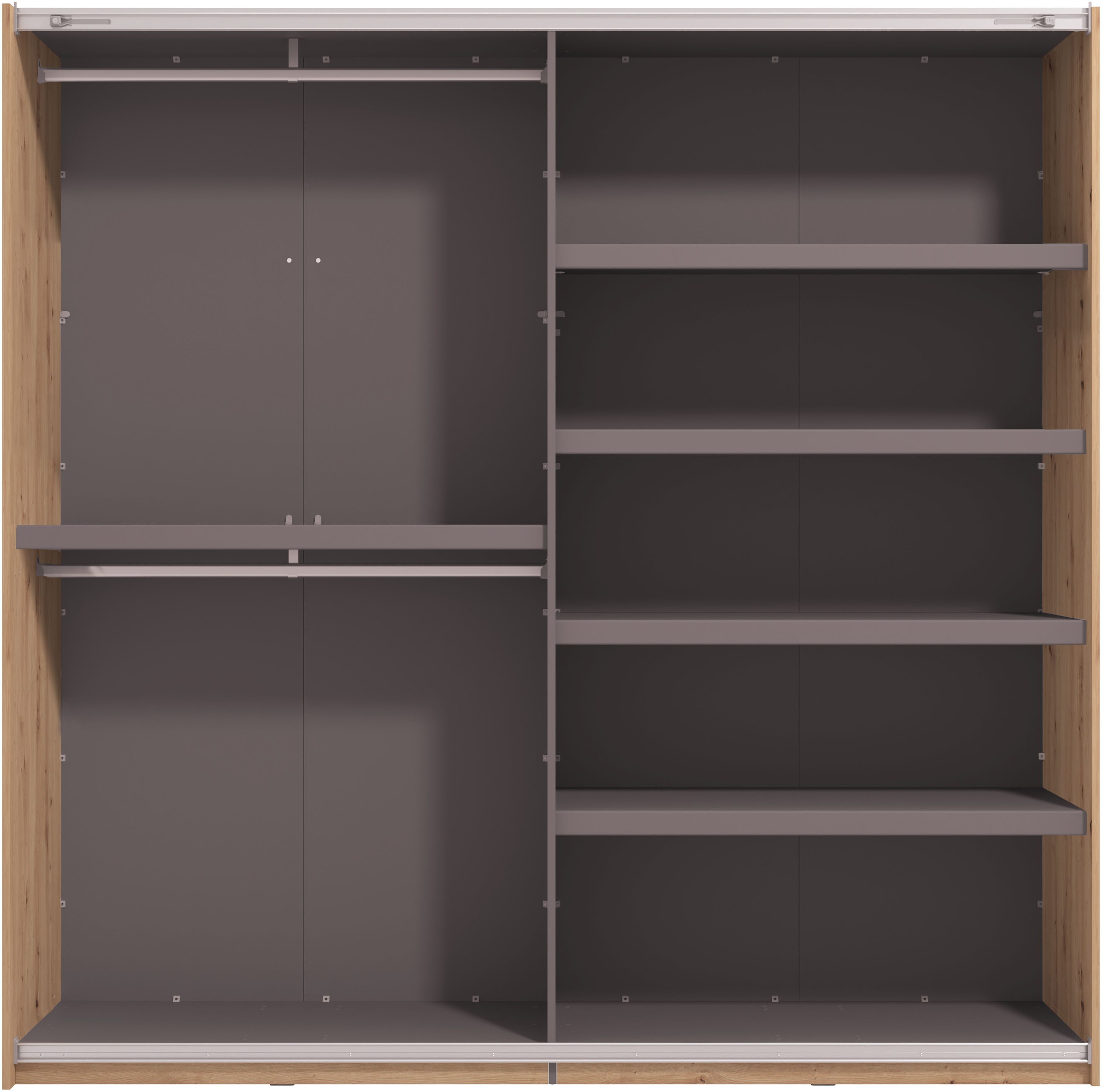 INOSIGN Schuifdeurkast Modena, breedte 220 cm, FSC-gecertificeerd, trendkleur cashmere Slaapkamerkast met spiegel, met verschillende binneninrichtingen