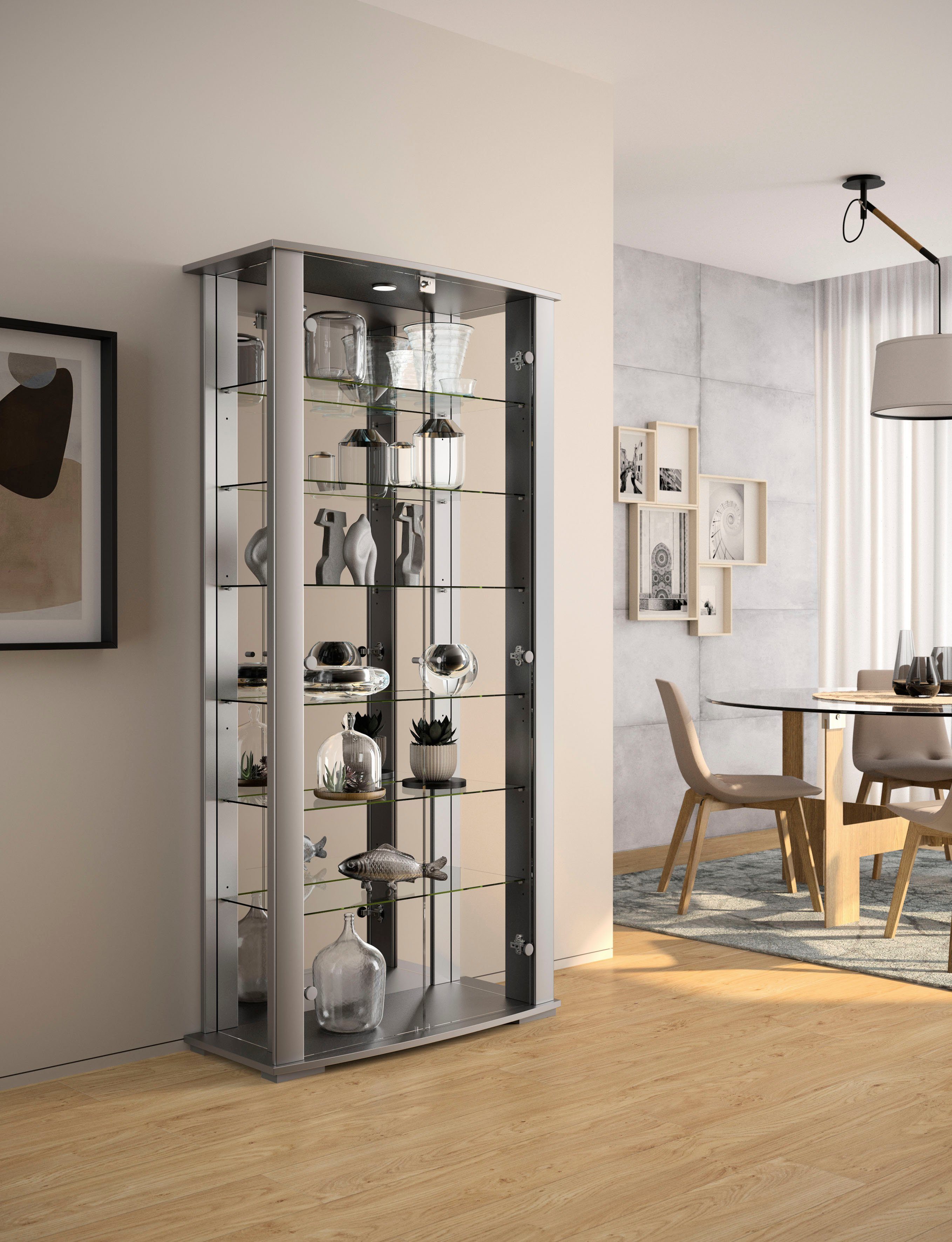 fif möbel Vitrinekast Stella Staande vitrine/glasvitrine met 2 glazen deuren, perfect voor verzamelaars, verzamelvitrine