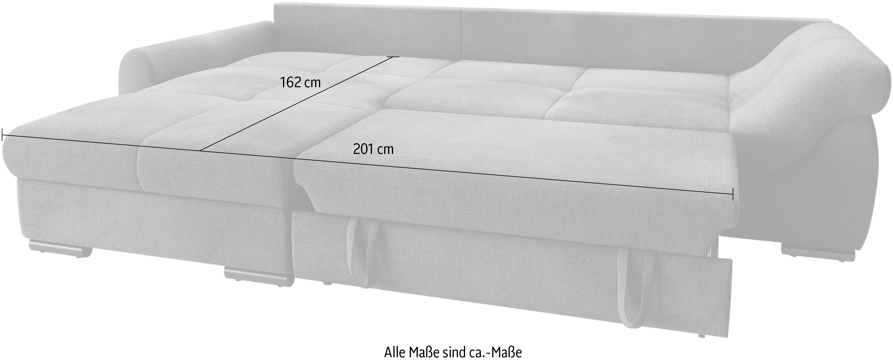 Mr. Couch Hoekbank Livorno DuraFlex L-vorm incl. hoogslaper beduitbreiding, xl bedbox wit gecoat