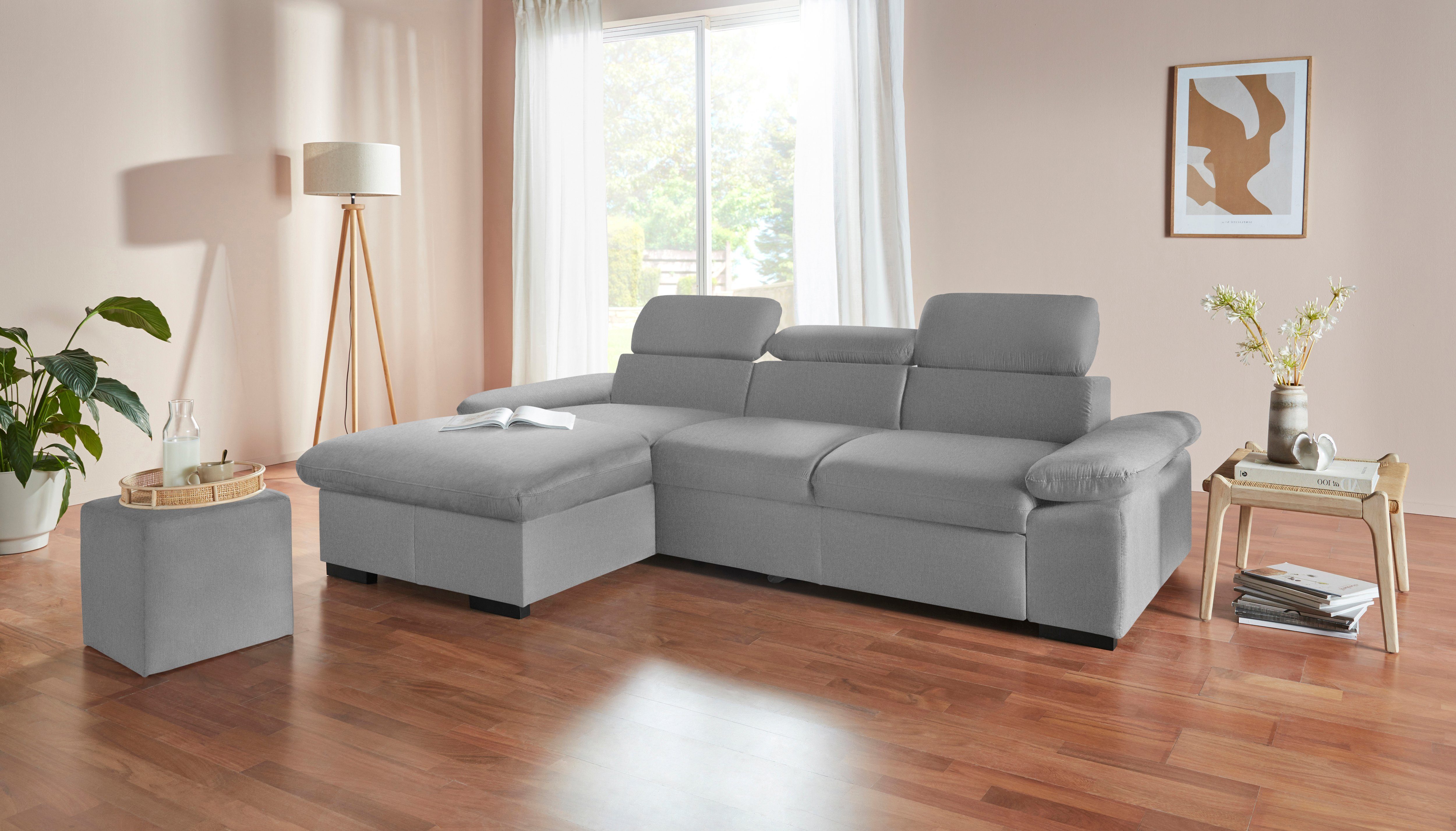 COTTA Hoekbank Lola L-vorm met hoofdeinde-functie & poef keuze met bedfunctie, bedlade & armleuningverstelling (set)