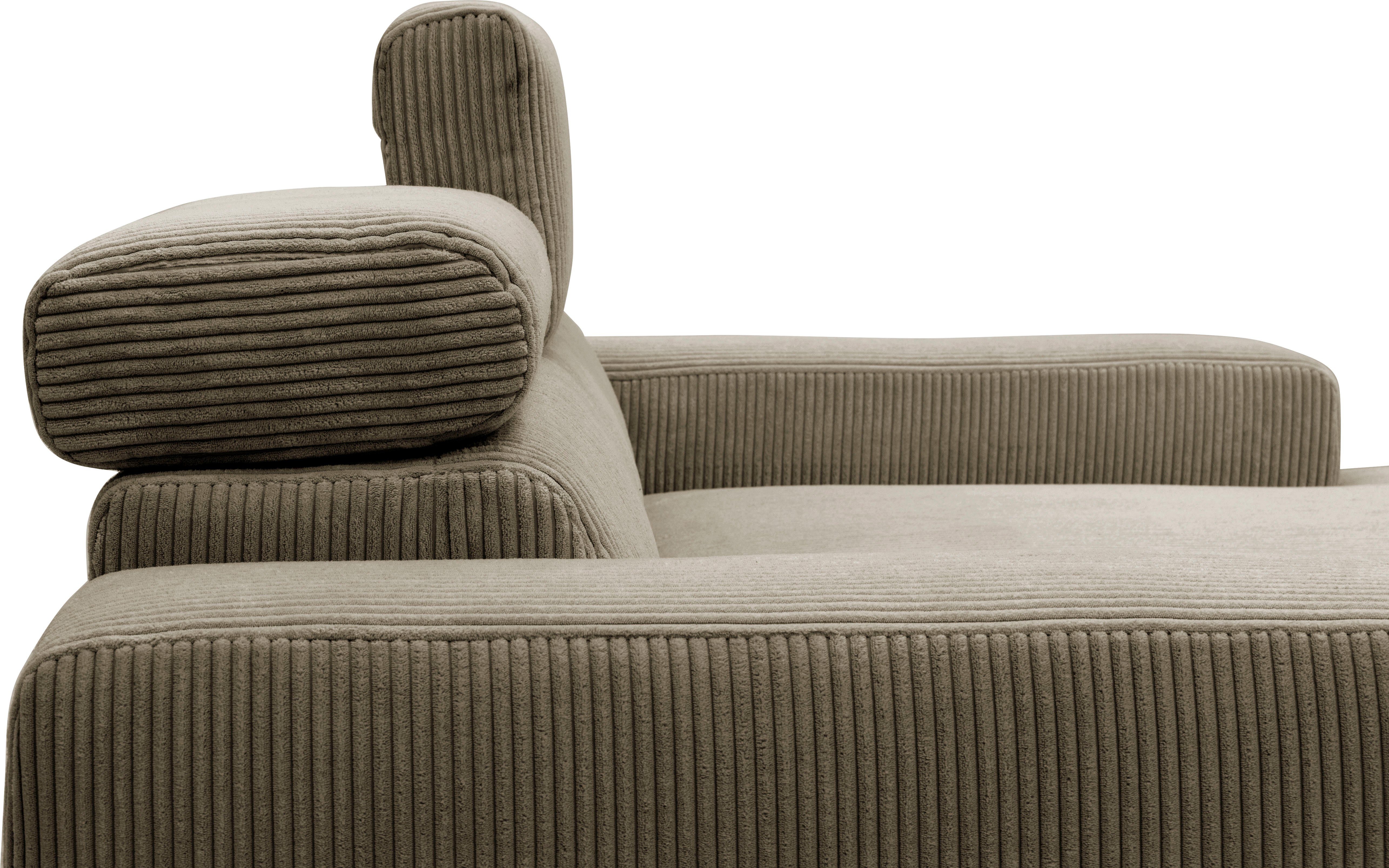 DOMO collection Hoekbank Brandon kleine versie BxDxH: 214x100x80 cm Met verstelbare hoofdsteun, ook in leer en cord, L-model