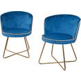inosign stoel liano fauteuil met frame van stalen buis, goudkleur, kuipzitting gevuld met schuimstof, veloursovertrek (set, 2 stuks) blauw