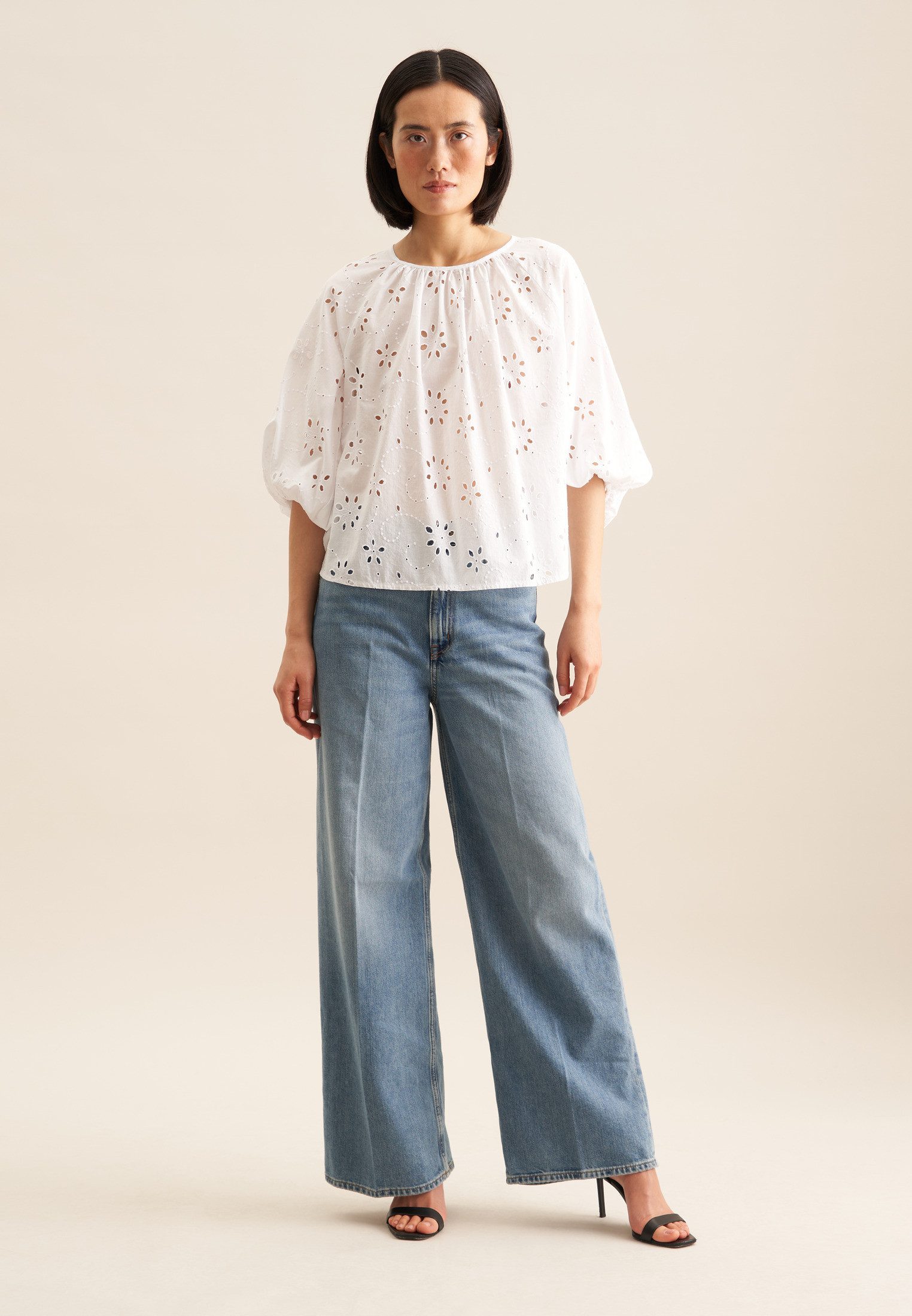 seidensticker Shirtblouse Zwarte roos 3/4-arm ronde hals borduursel