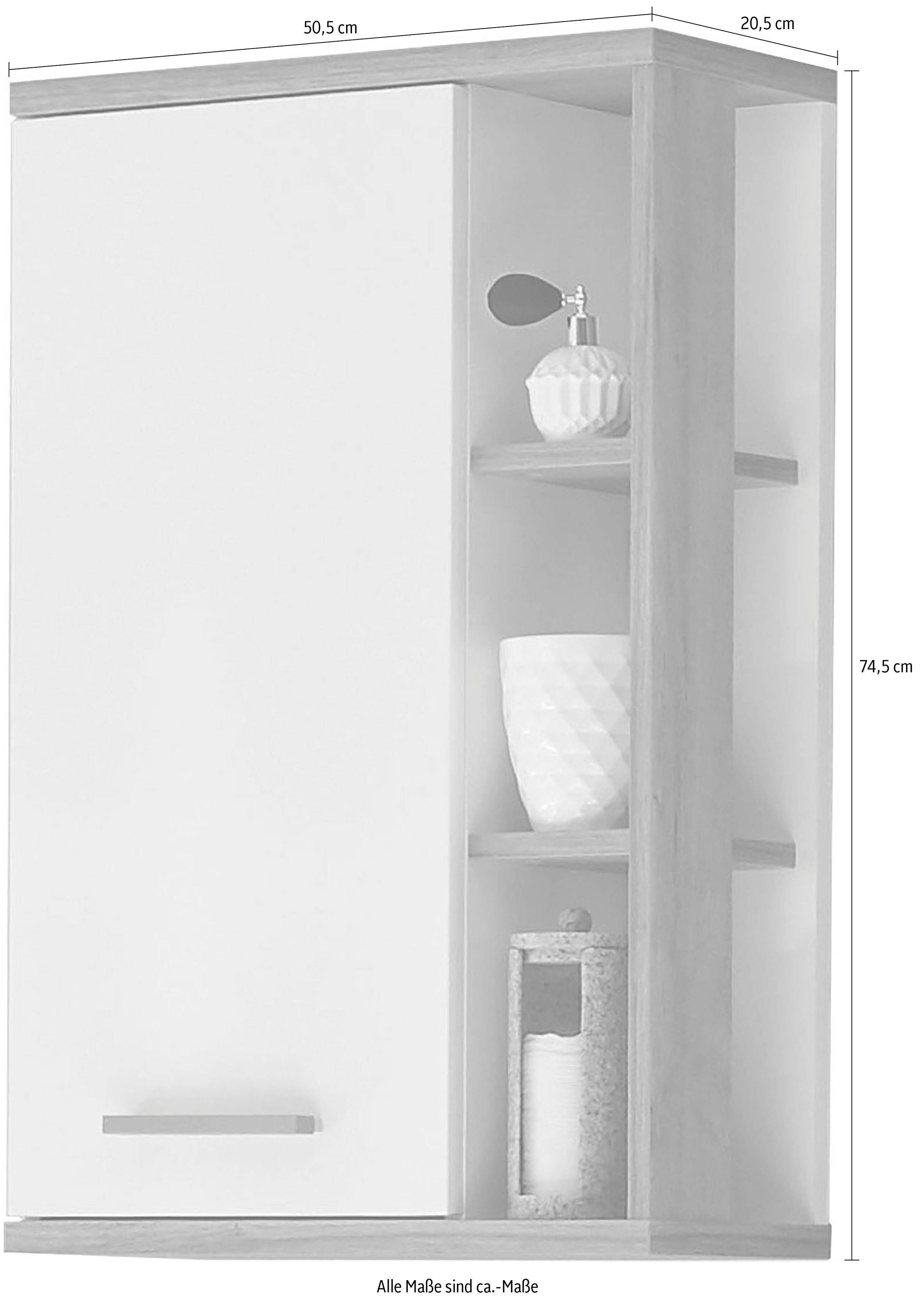 Saphir Hangend kastje Quickset badkamerkast 50,5 cm breed met 1 deur en 2 glazen legplanken