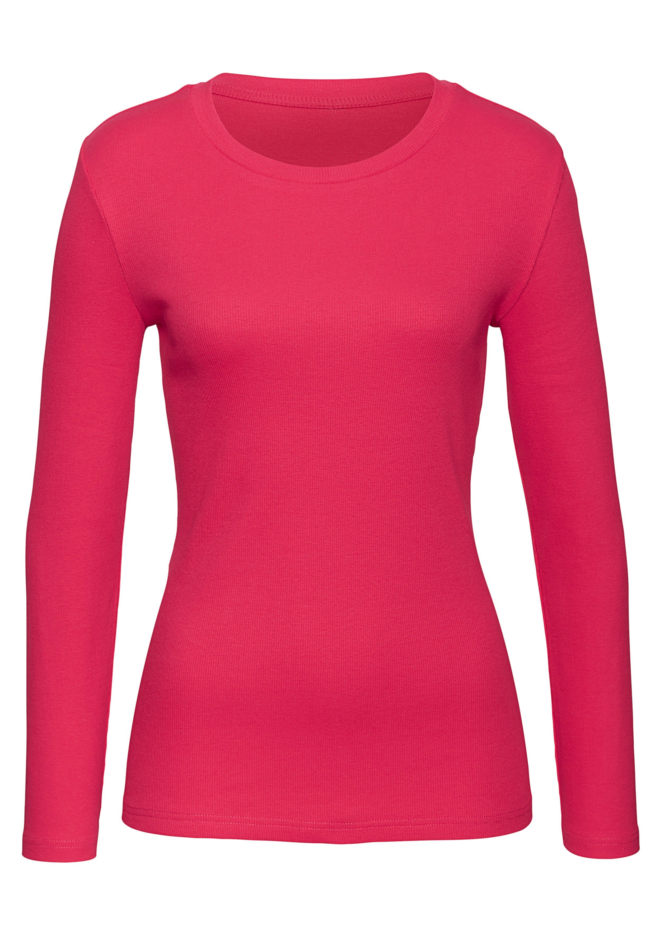 Vivance Shirt met lange mouwen Van modieus ribmateriaal (Set van 2)