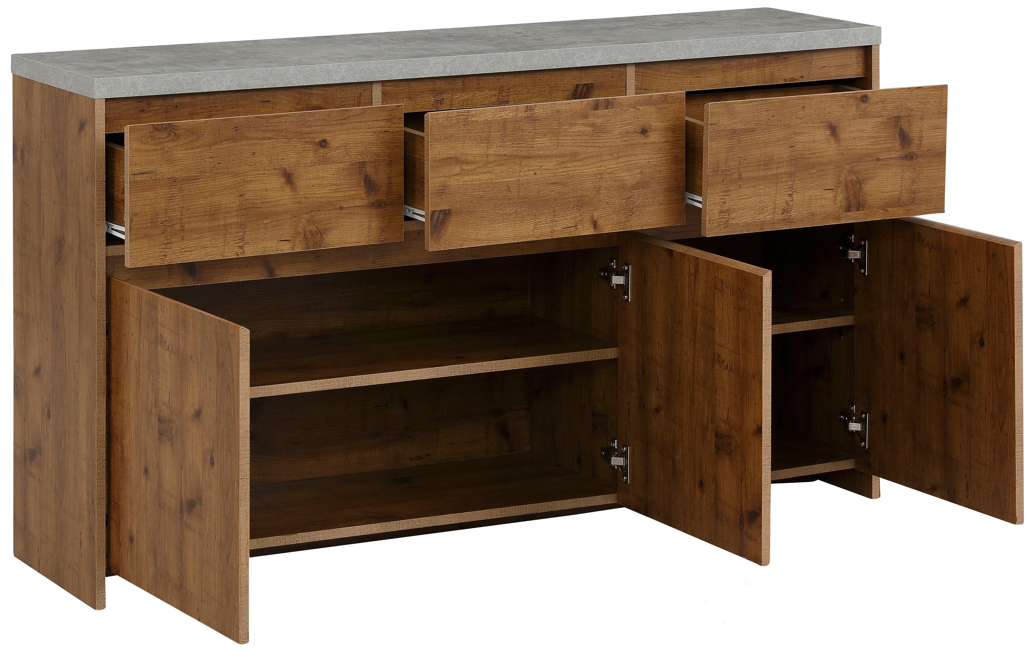Home affaire Highboard Maribo Commode in moderne landhuisstijl, met betonnen bovenblad, breedte 140 cm