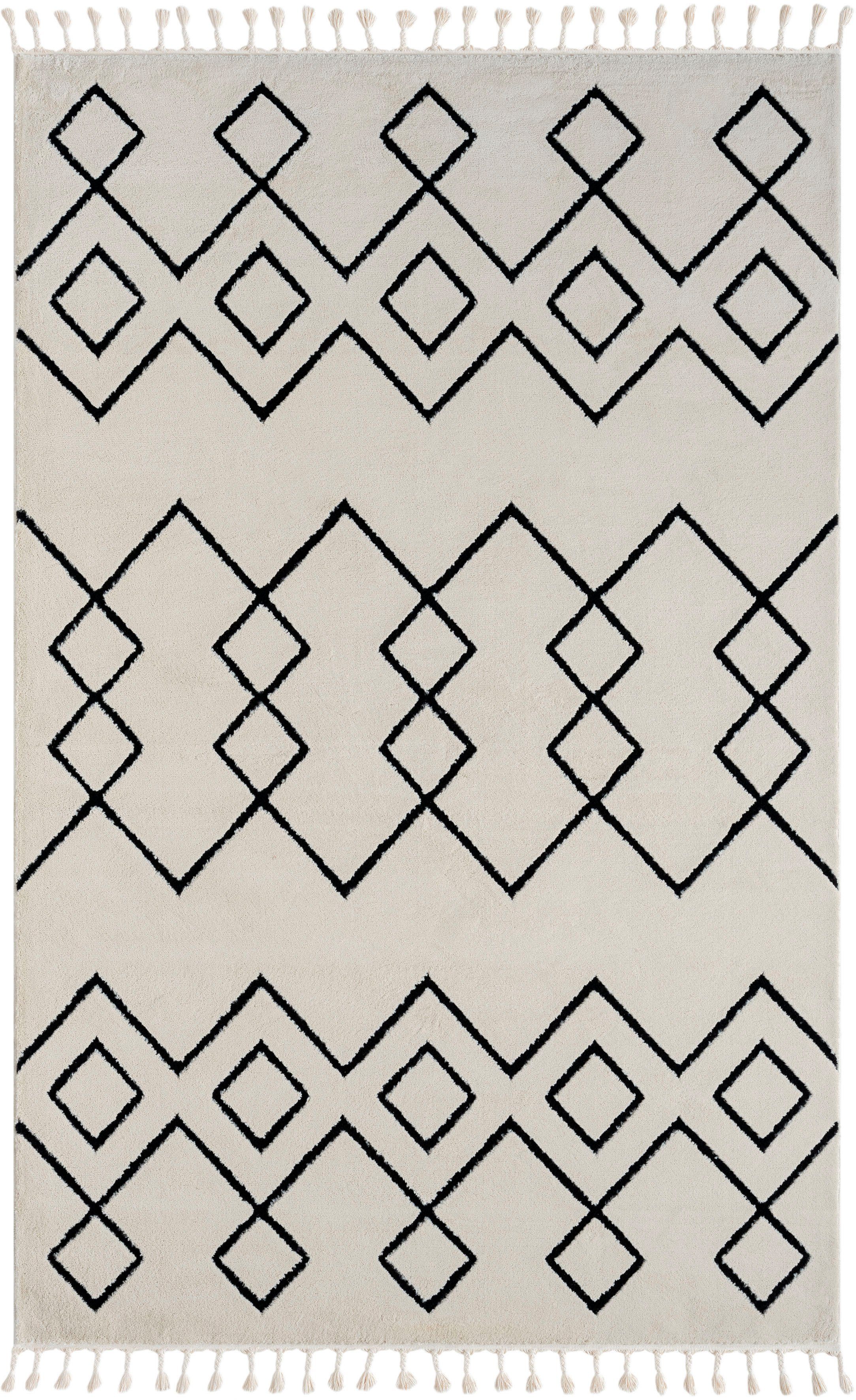 Myflair Möbel & Accessoires Hoogpolig vloerkleed Moroccan Mural modern, marokkaans ontwerp, fluffy zacht, met franjes