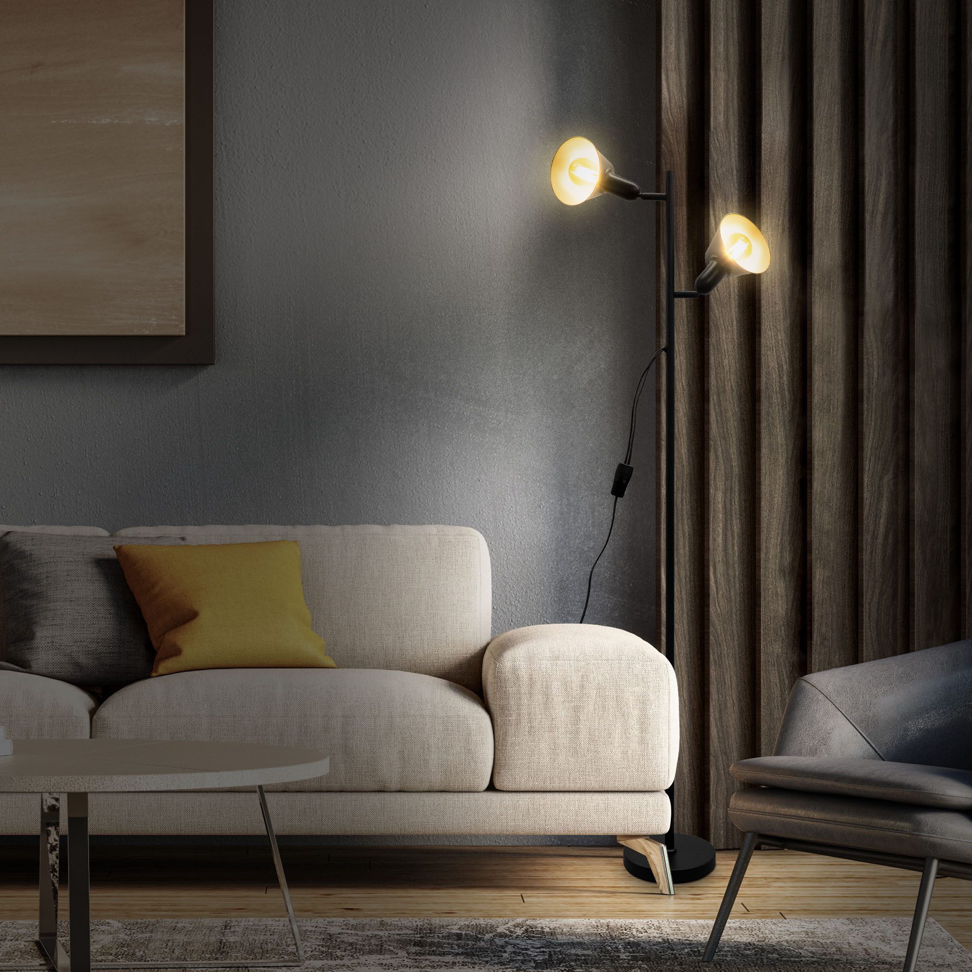 B.K.Licht Staande lamp Design vloerlamp, incl. dubbele schakelaar (1 stuk)