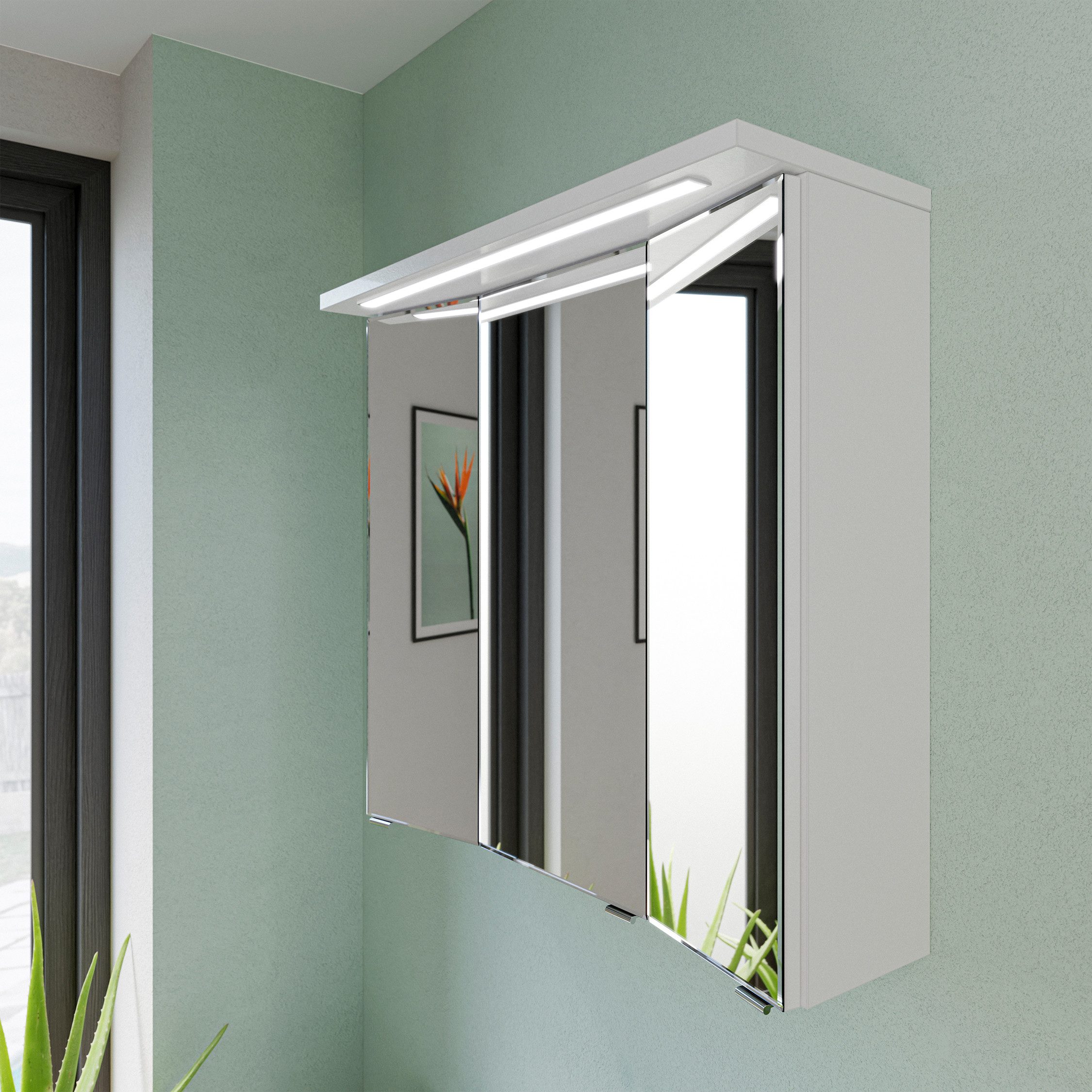 Saphir Badmeubelset Trentino 2-delig keramische wasbak met LED spiegelkast Badkamermeubel-set 79cm breed, incl. deurdemper, 3 deuren, 2 lades (3 stuks)