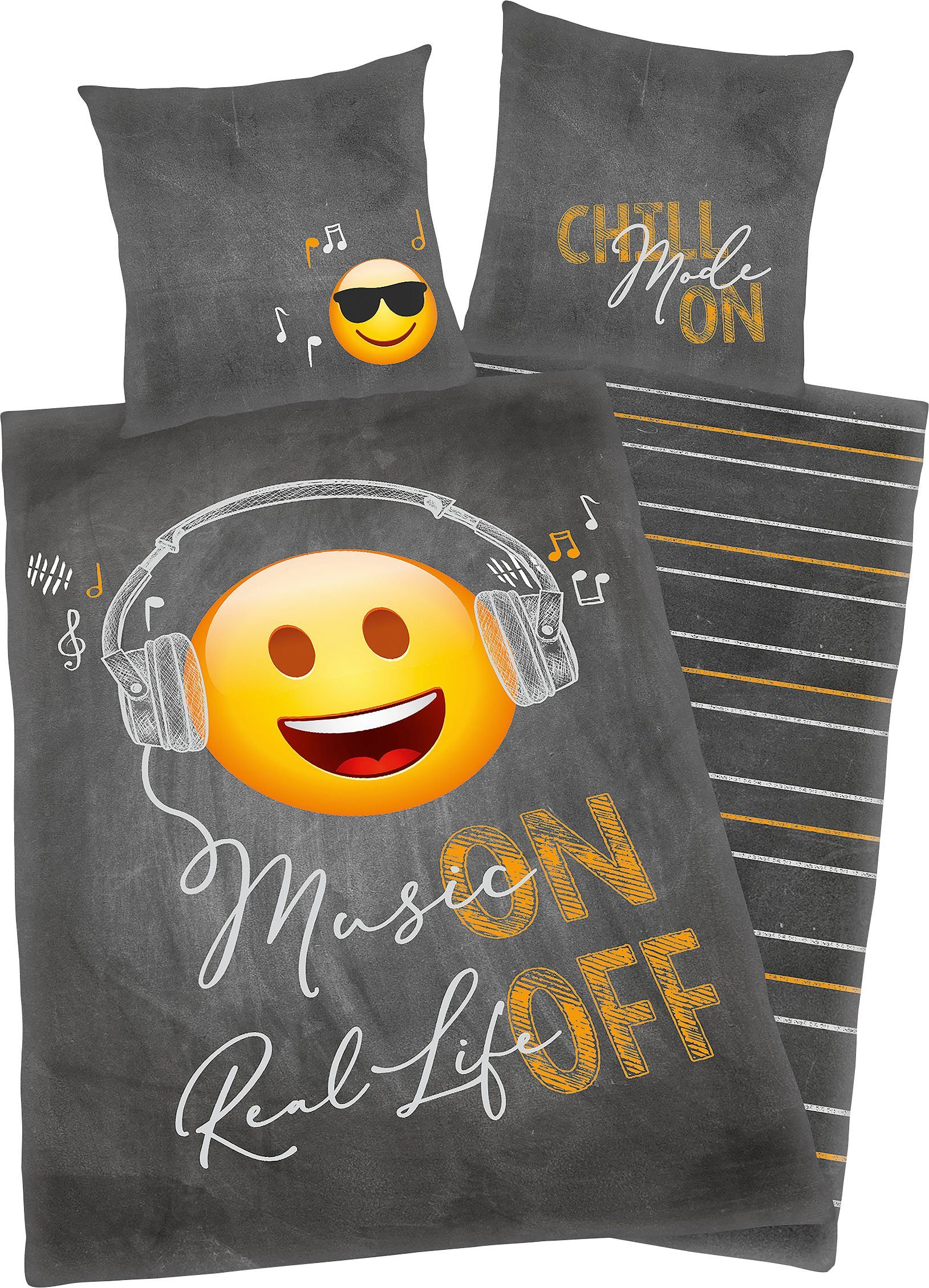 Young Collection Tweezijdig te gebruiken overtrekset Emot!x Overtrekset in extra groot formaat dekbedovertrekken grijs