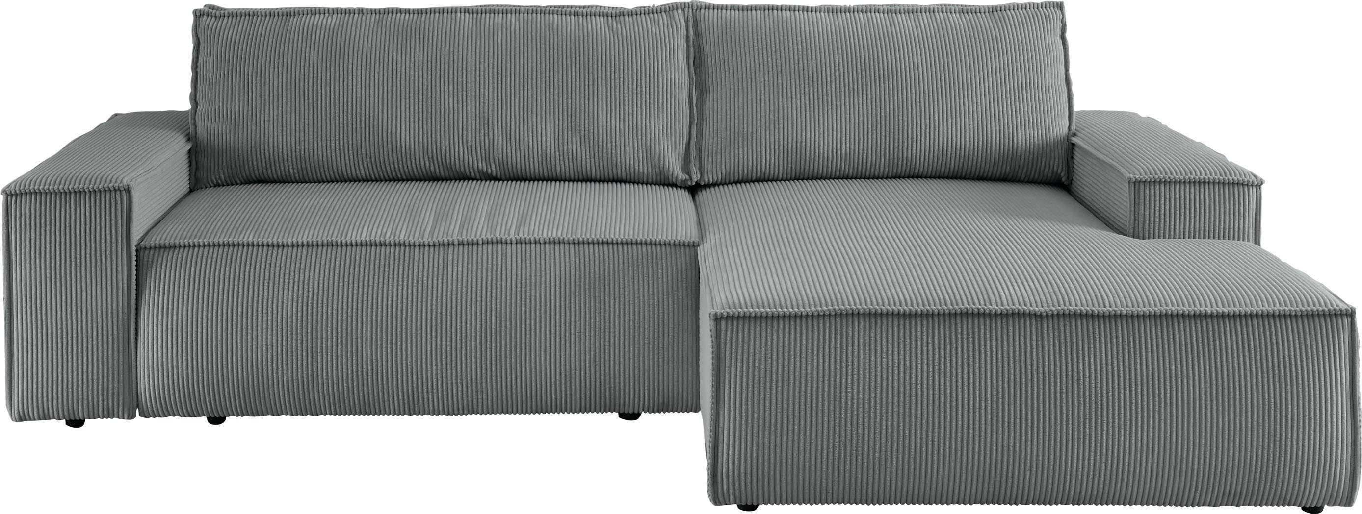 Home affaire Hoekbank SHERWOOD bedbank 267 cm, L-model, Slaapfunctie met bedlade (210x136 cm), cord, vintage, fluweel