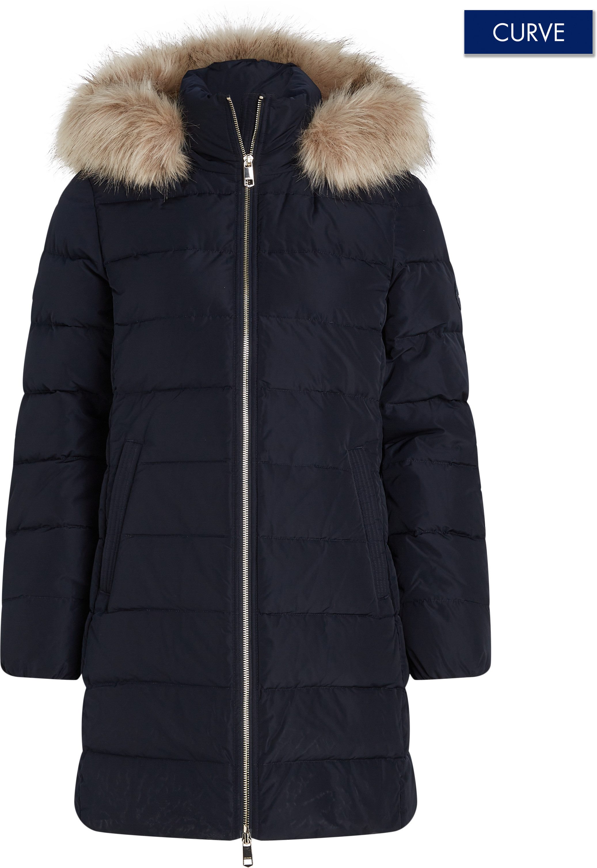 Tommy Hilfiger Curve Gewatteerde jas CRV TYRA HERITAGE COAT WITH FUR in grote maten, faux bont, met 2-weg...