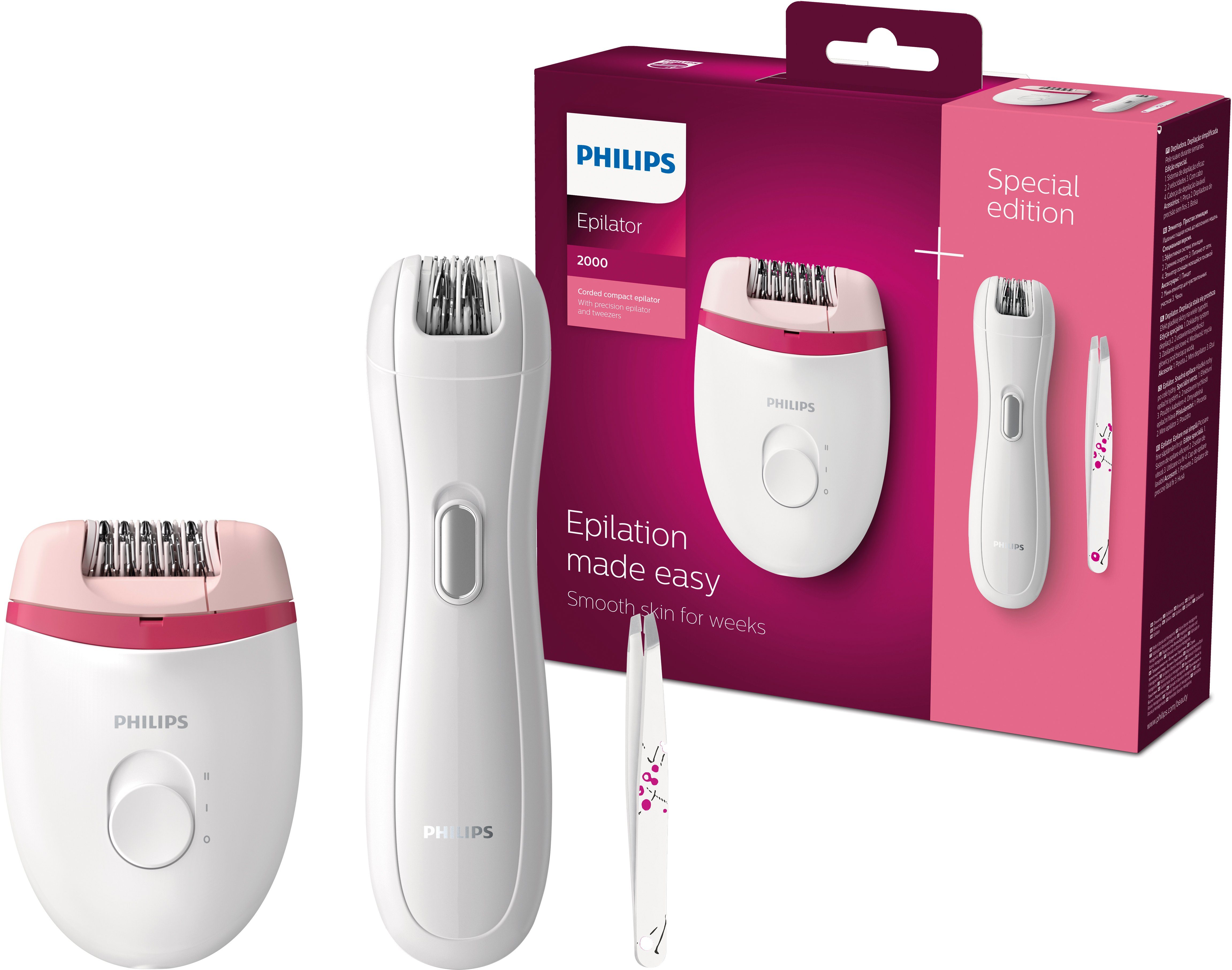 Philips Epilator Satinelle Essential BRP506/00 met mini-epilator en pincet voor wenkbrauwen