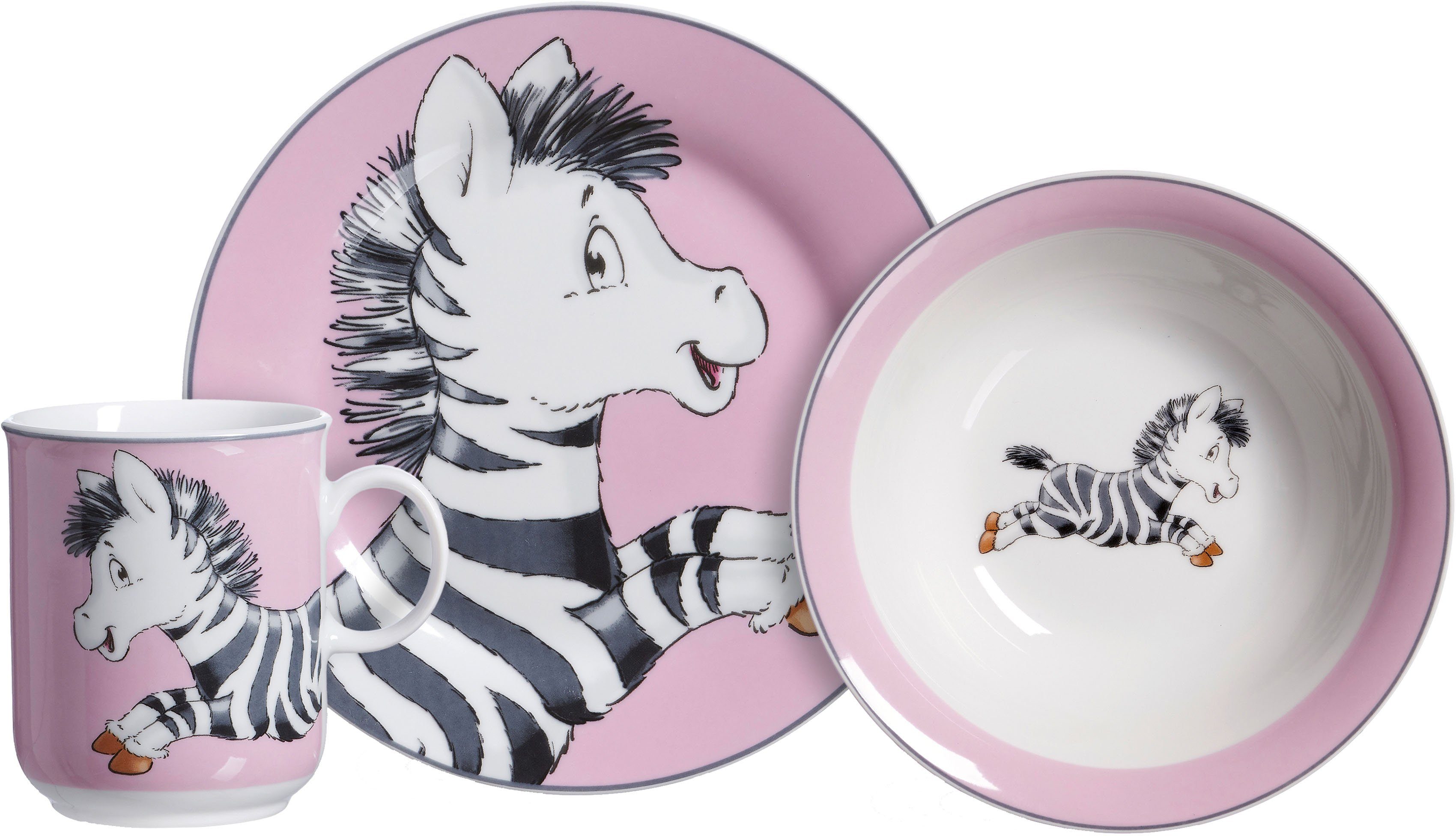 Otto Ritzenhoff & Breker Kinderservies-set Happy Zoo. Zoe met zebra-decor. 3 delen. voor 1 persoon (set. 3-delig) aanbieding