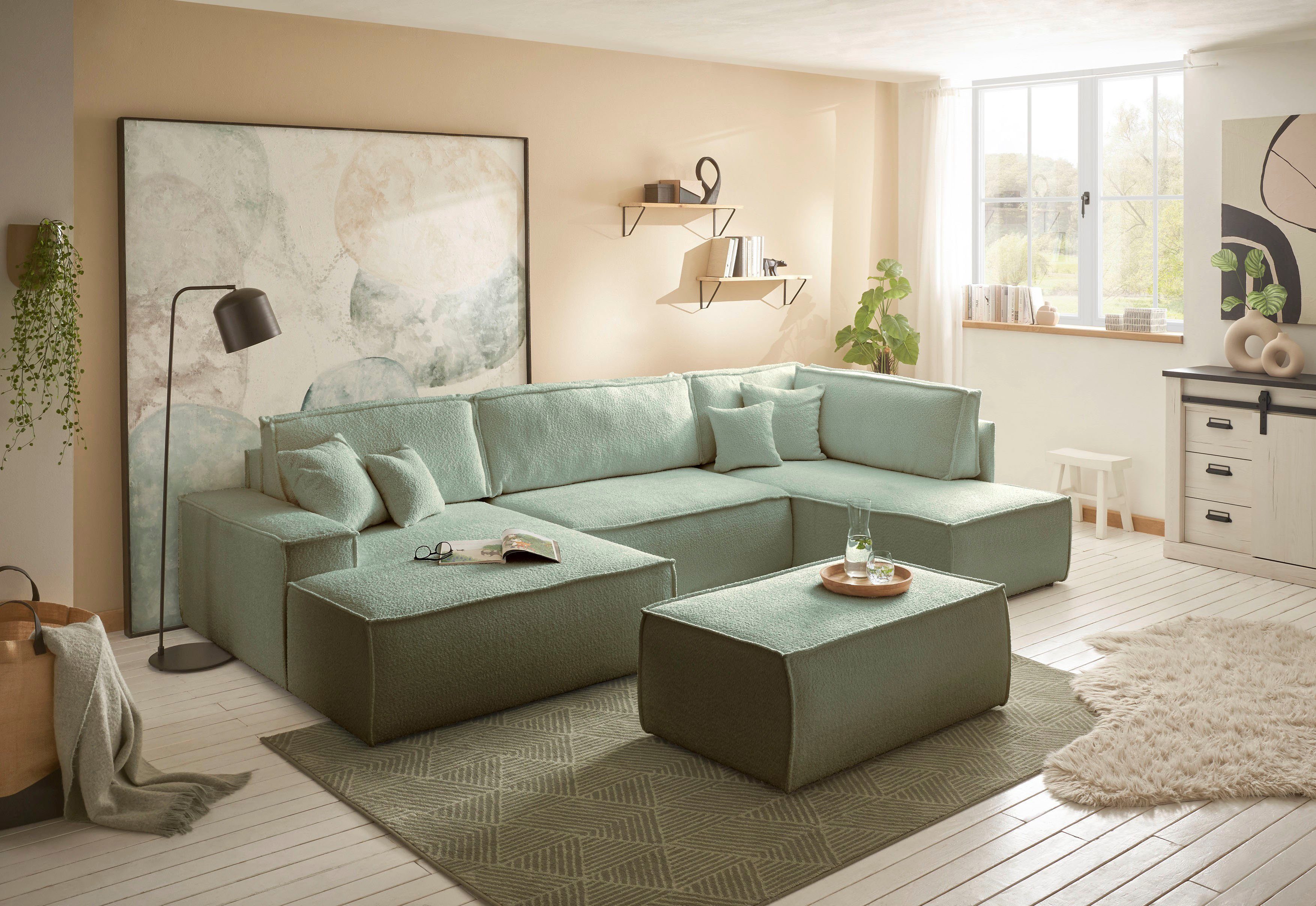 andas Zithoek FINNLEY U-model XXL 329 cm, bedbank, slaapfunctie m. bedkist