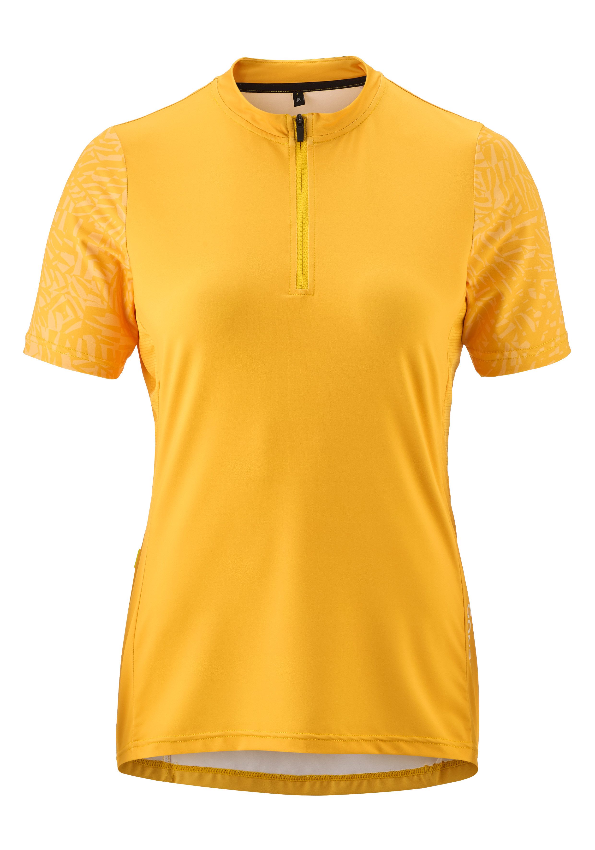 Gonso Fietsshirt Adventure Jersey Halfzip W Dames fiets trui korte mouwen, rugzak met rits, quick-dry, slim fit dames sportkleding maat 44 geel