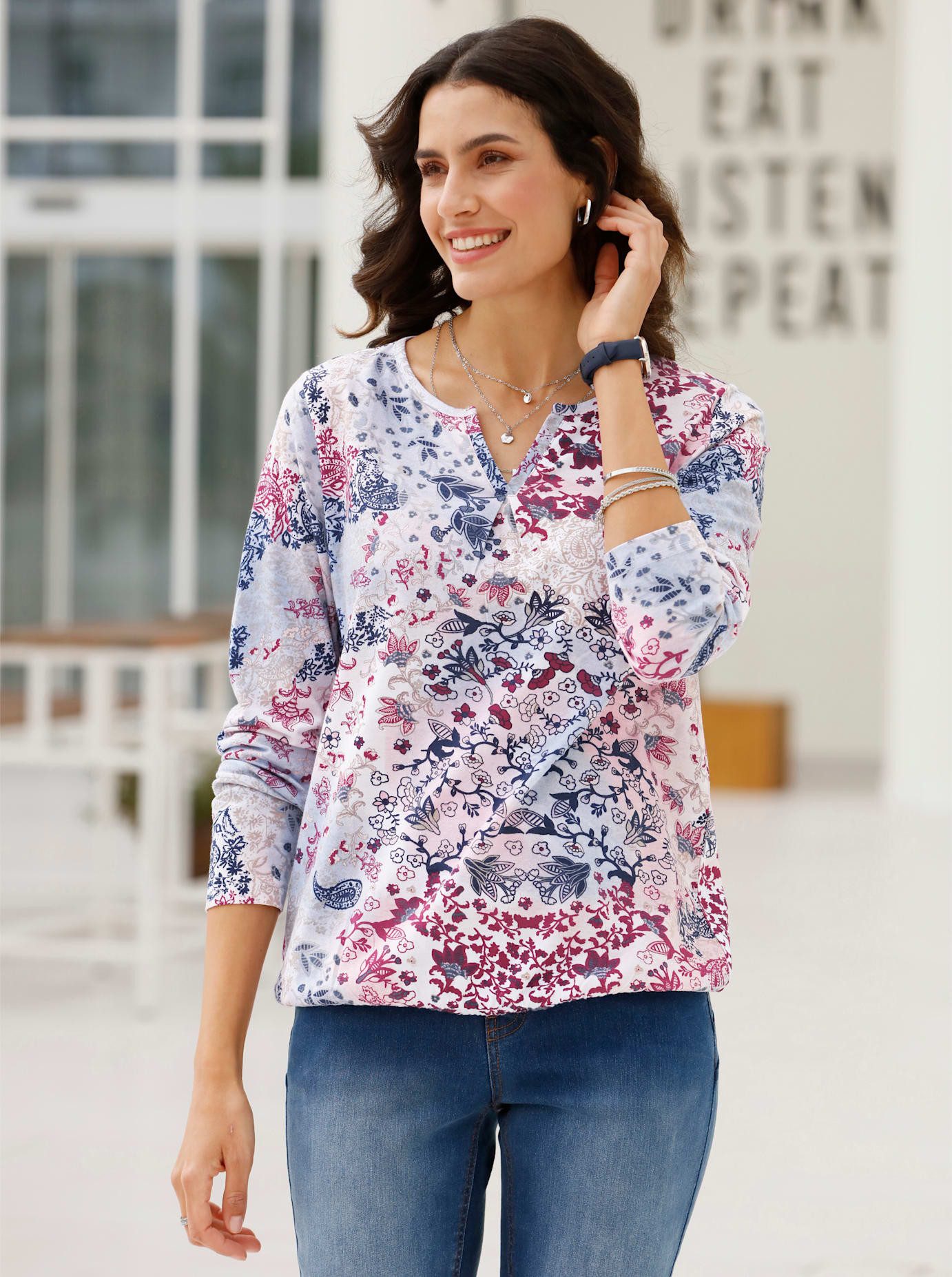 Classic Inspirationen Shirt met lange mouwen Shirt (1-delig) dames longsleeves maat 46 blauw