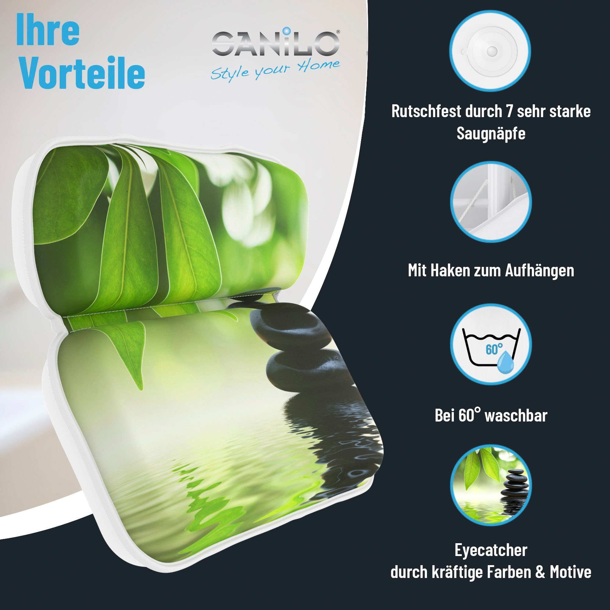 Sanilo Nekkussen Badkussen Harmony comfortabel, antislip, volle kleuren, met 7 prima zuignappen