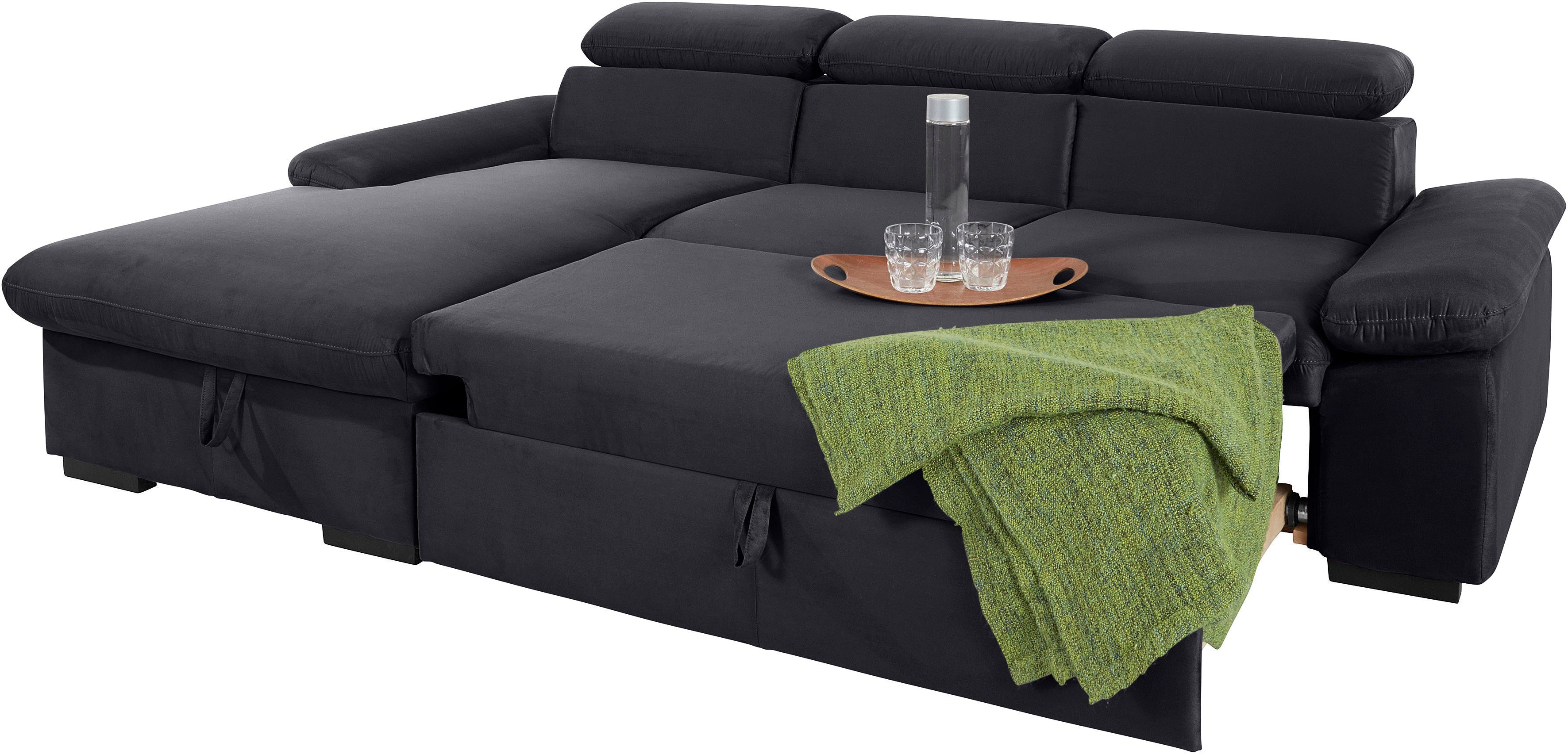 COTTA Hoekbank Lola L-vorm met hoofdeinde-functie & poef keuze met bedfunctie, bedlade & armleuningverstelling (set)