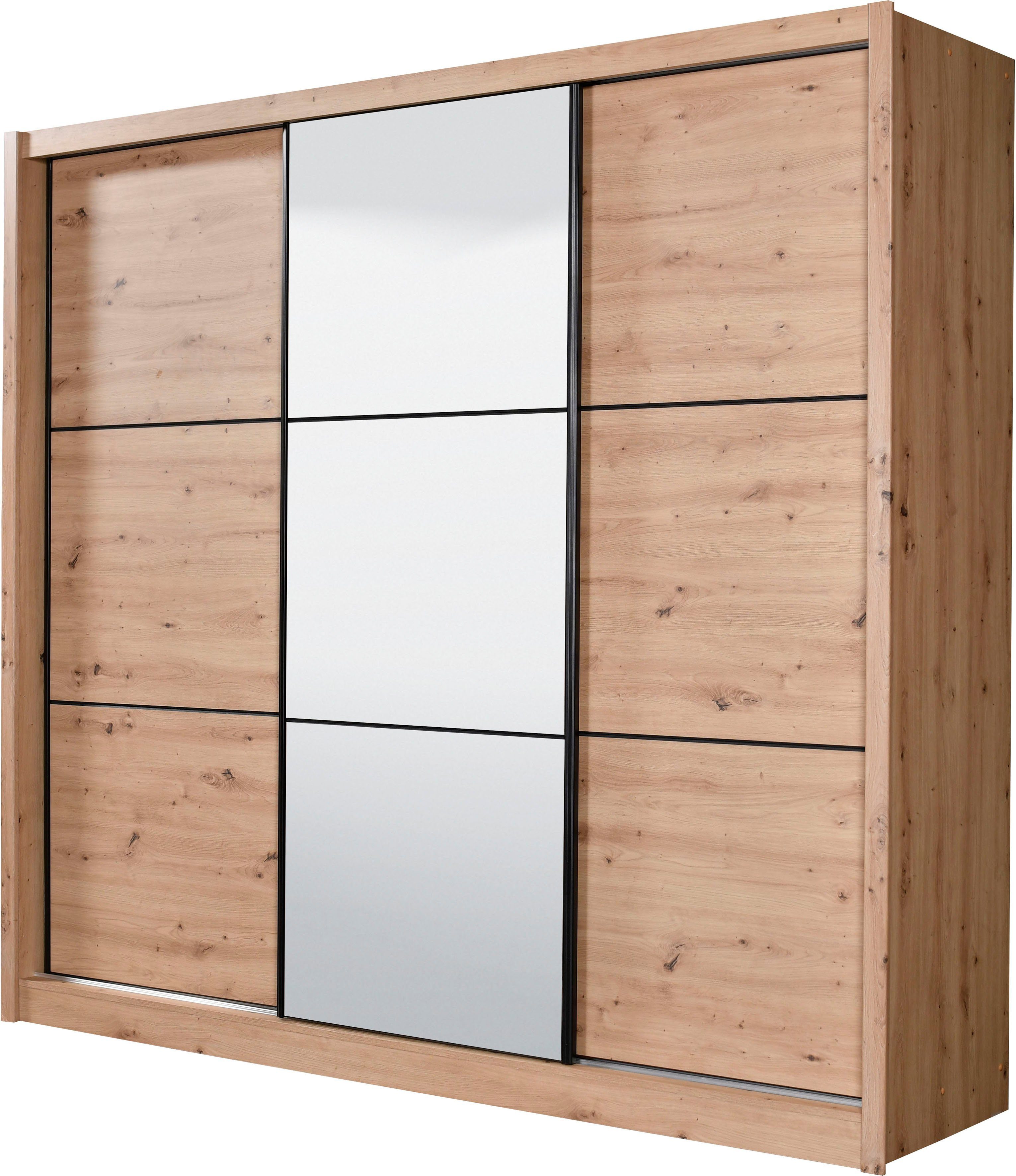 INOSIGN Zweefdeurkast Navara kledingkast met spiegel linnenkast garderobe met royale binnenuitrusting, fsc®-gecertificeerd, in 3 breedtes