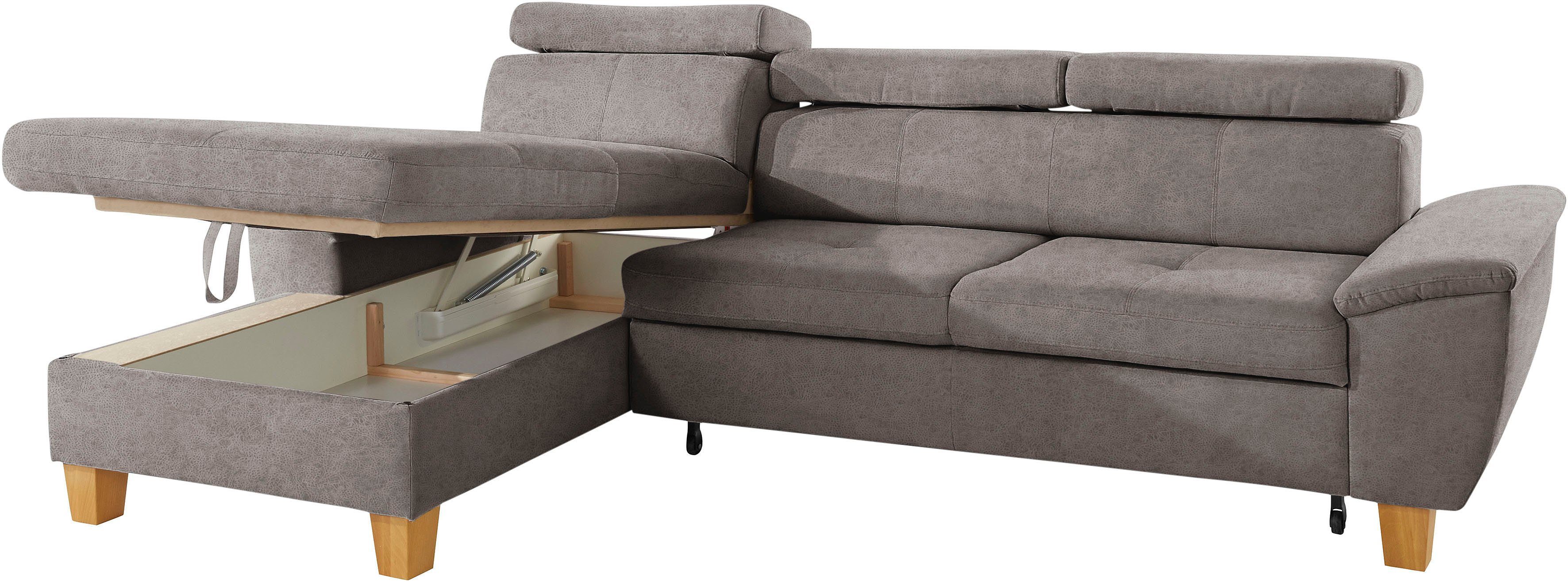 exxpo - sofa fashion Hoekbank Enya, uitgebreide afwerking, hoog zitcomfort, comfortabel, L-vorm inclusief verstelbare hoofdsteun, naar keuze met slaapfunctie en bedkist