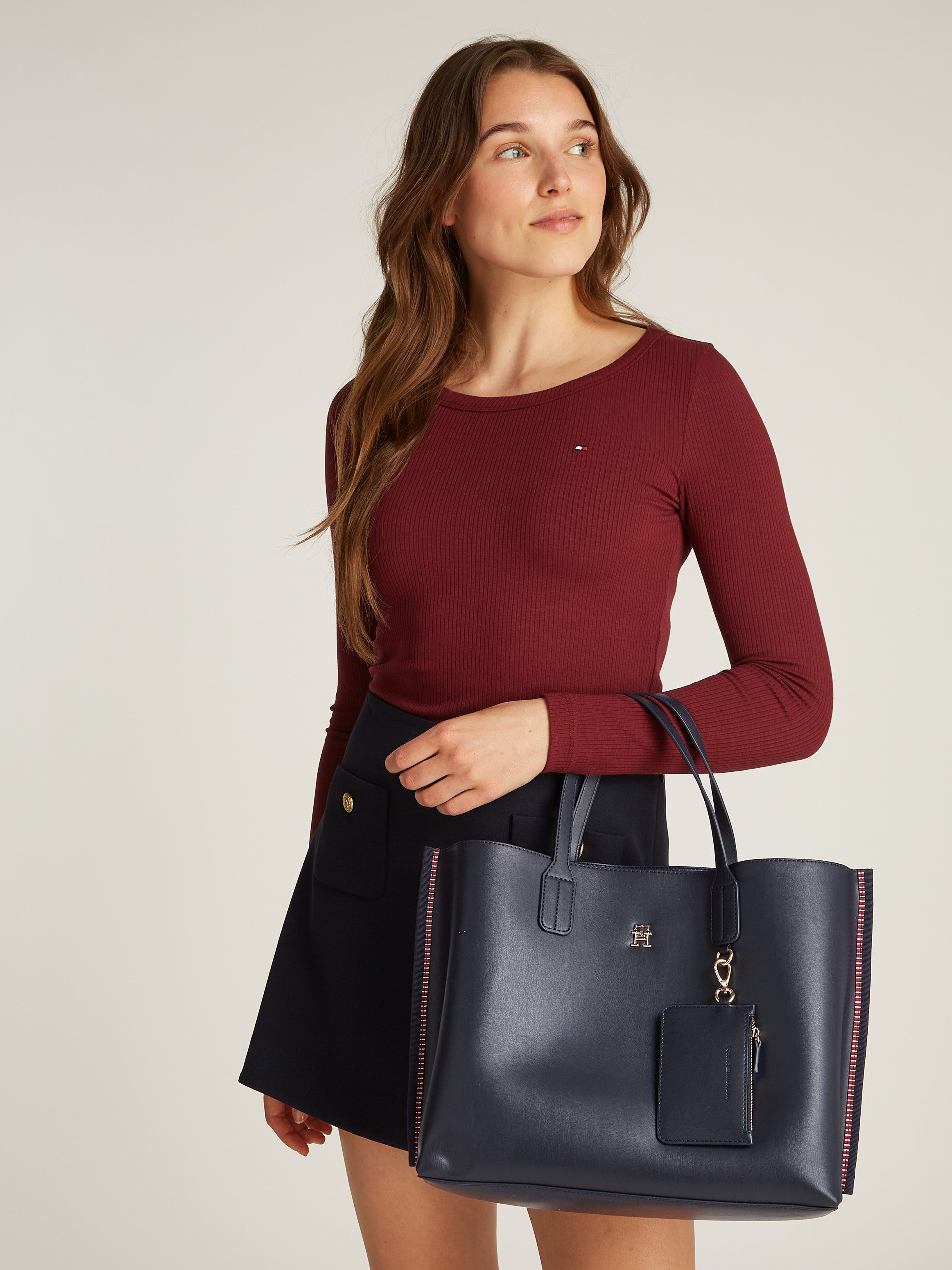 Tommy Hilfiger Schoudertas TH DISTINCT SATCHEL CORP , dames schoudertas, handtas, shopper met zijstreep