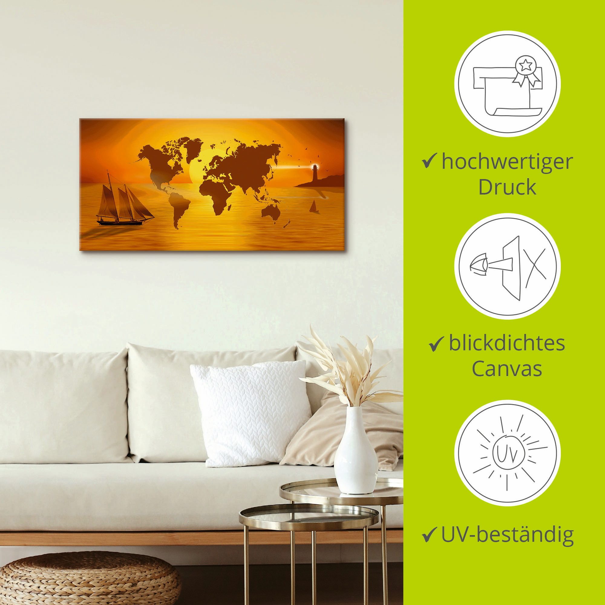 Artland Artprint op linnen Reis om de wereld gespannen op een spieraam