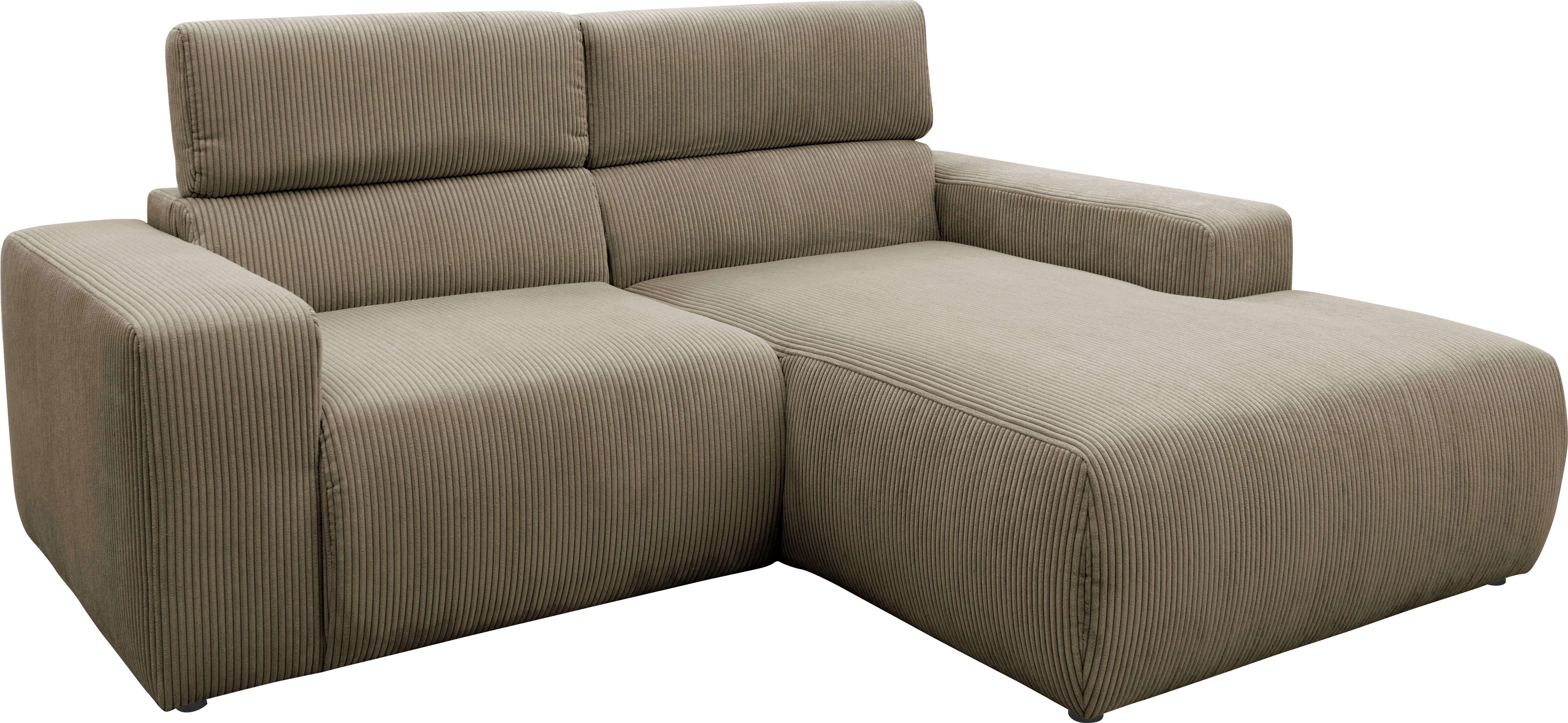 DOMO collection Hoekbank Brandon kleine versie BxDxH: 214x100x80 cm Met verstelbare hoofdsteun, ook in leer en cord, L-model