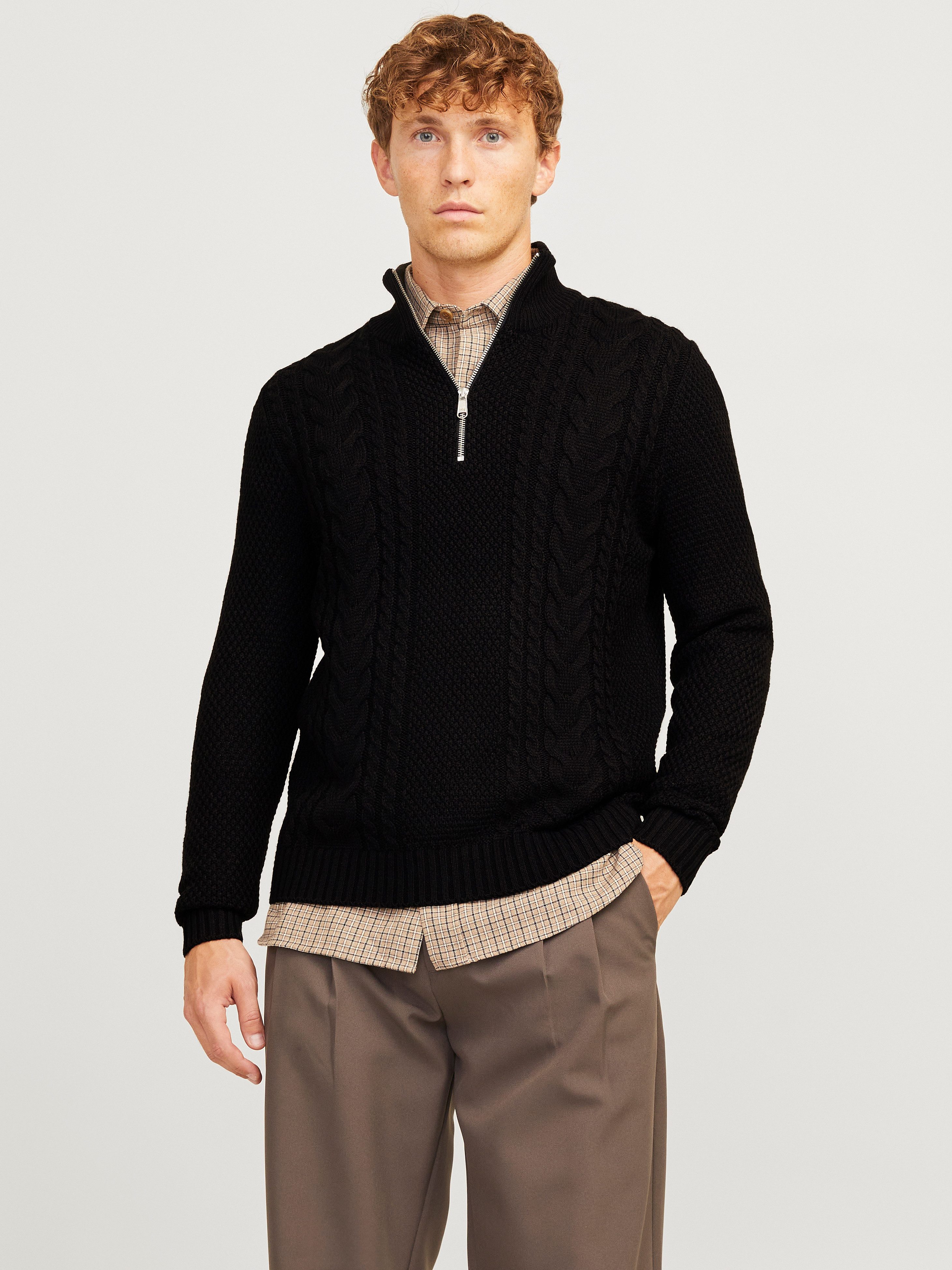 Jack & Jones Schipperstrui JJCRAIG KNIT HALF ZIP heren pullovers maat S zwart