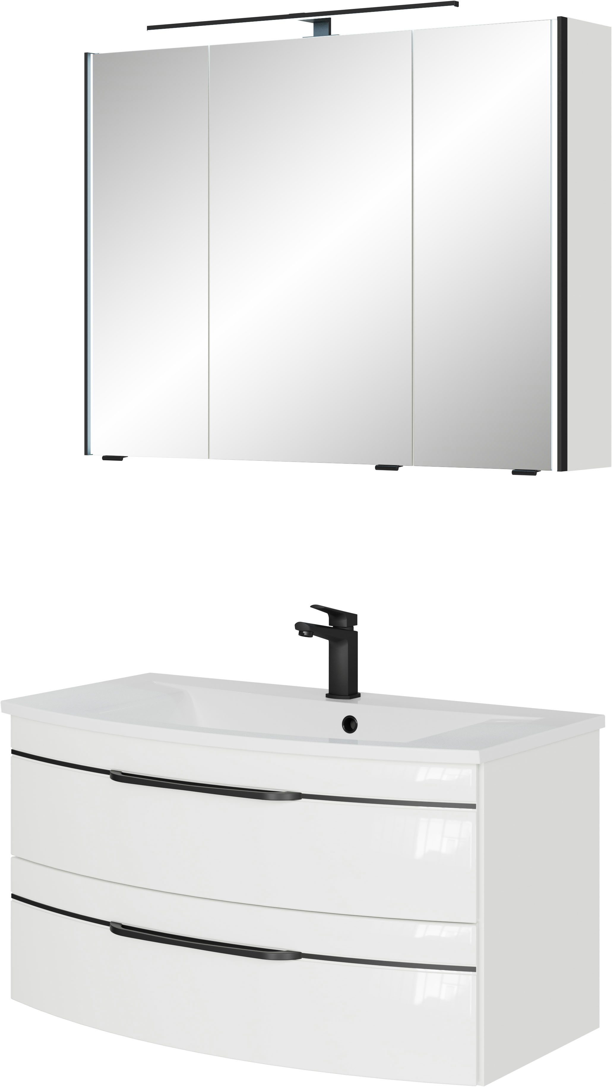 Saphir Badmeubelset Serie 7045 2-delig, mineraalmarmeren wastafel met led-spiegelkast (set, 2 stuks) badmeubelsets wit