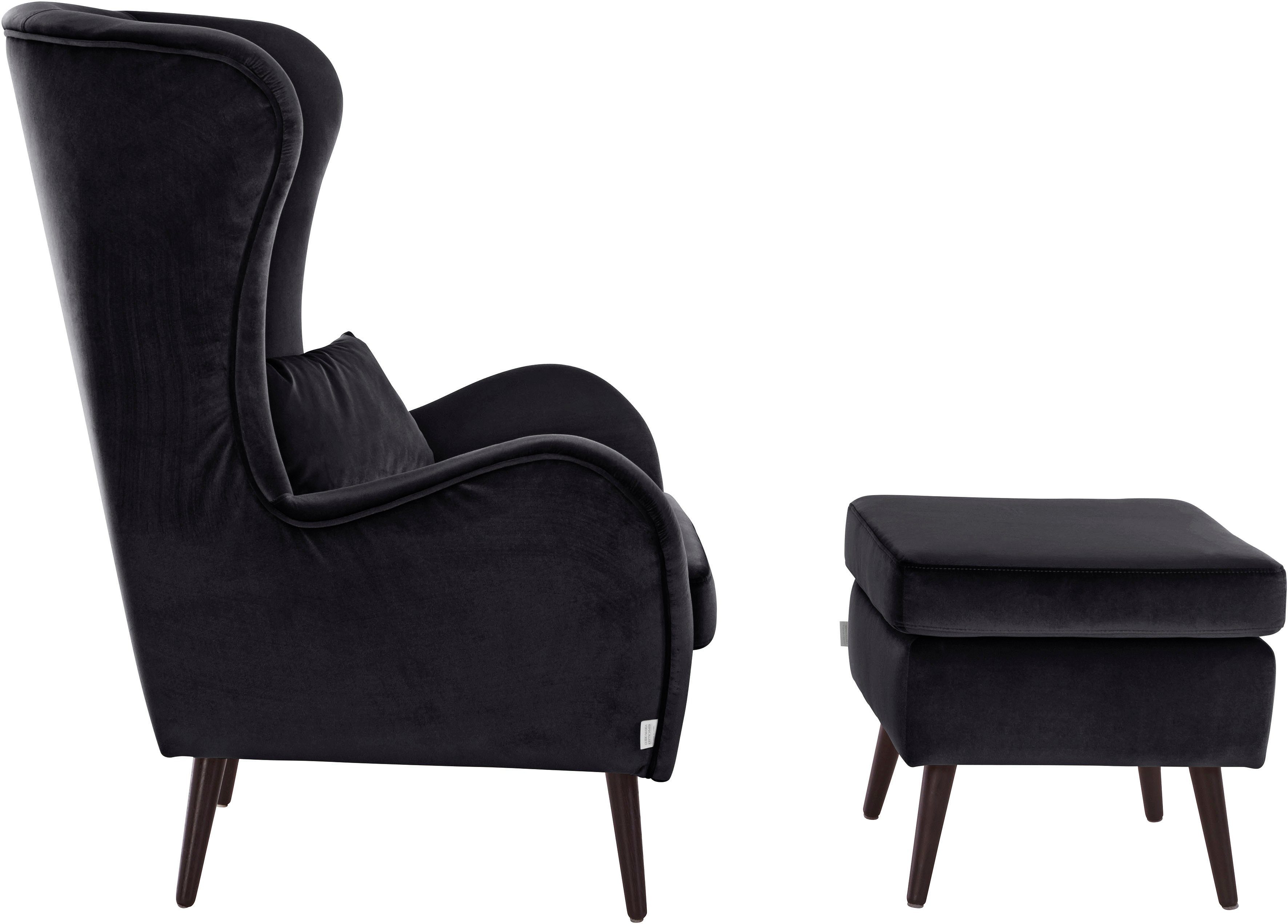 Home affaire Fauteuil Sallito, TV-stoel, oorfauteuil met Hocker, in veel stofkwaliteiten, ook in fluweelcord
