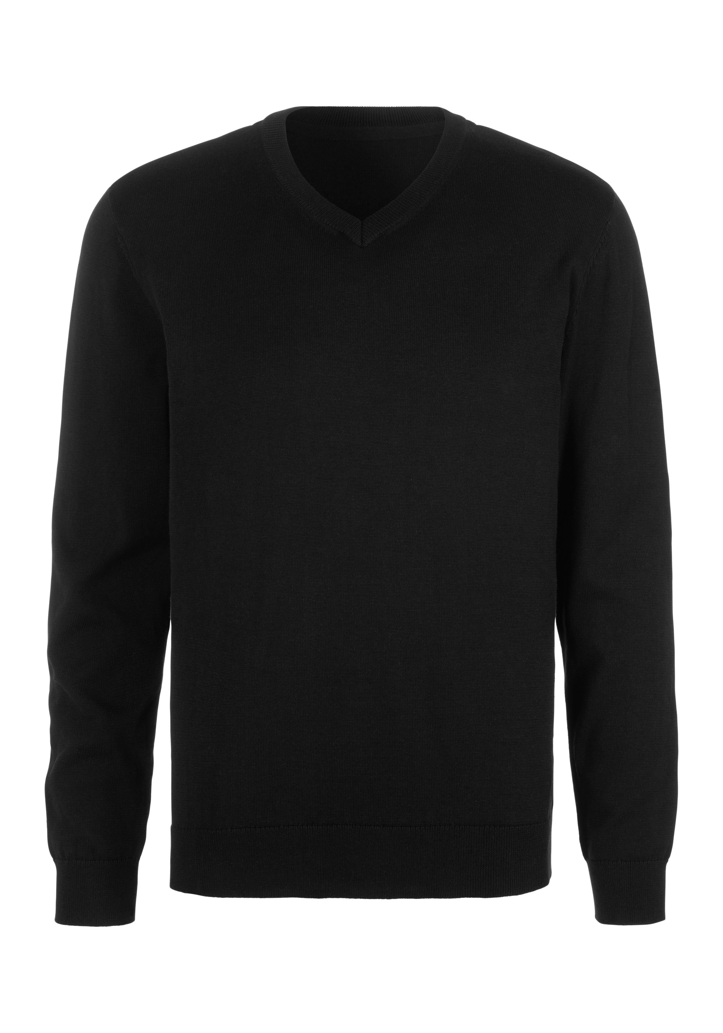 H.I.S Gebreide trui met v-hals, pullover van fijn breiwerk, katoenmix