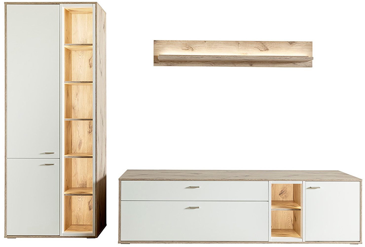 MCA furniture Wandmeubel SANTERNO Woonkamer set (3-delig), deuren & lades gedempt, breedte 292 cm (complete set, 3-delig) tv-wandmeubels wit