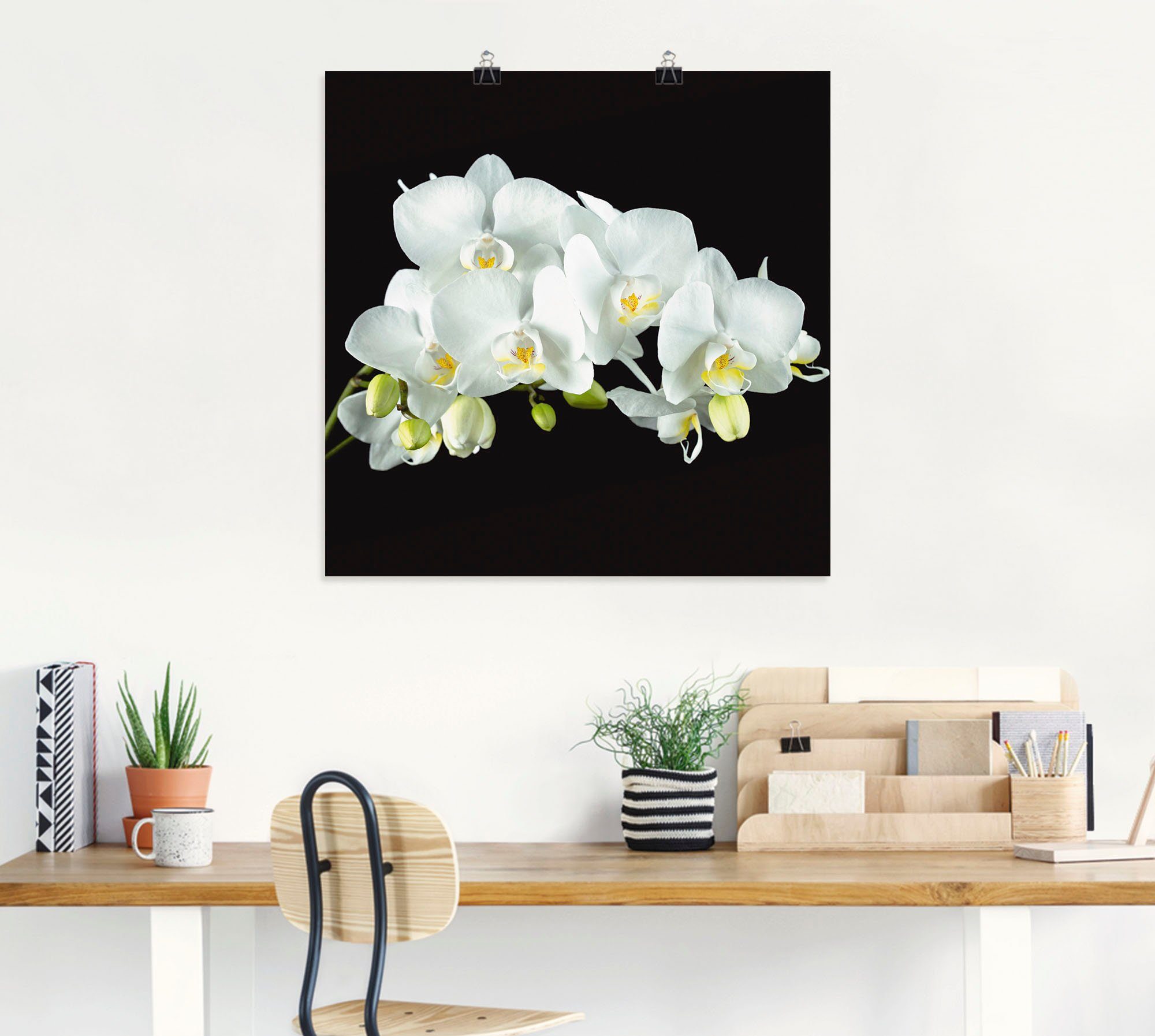 Artland Artprint Witte orchidee op een zwarte achtergrond als artprint op linnen, poster, muursticker in verschillende maten