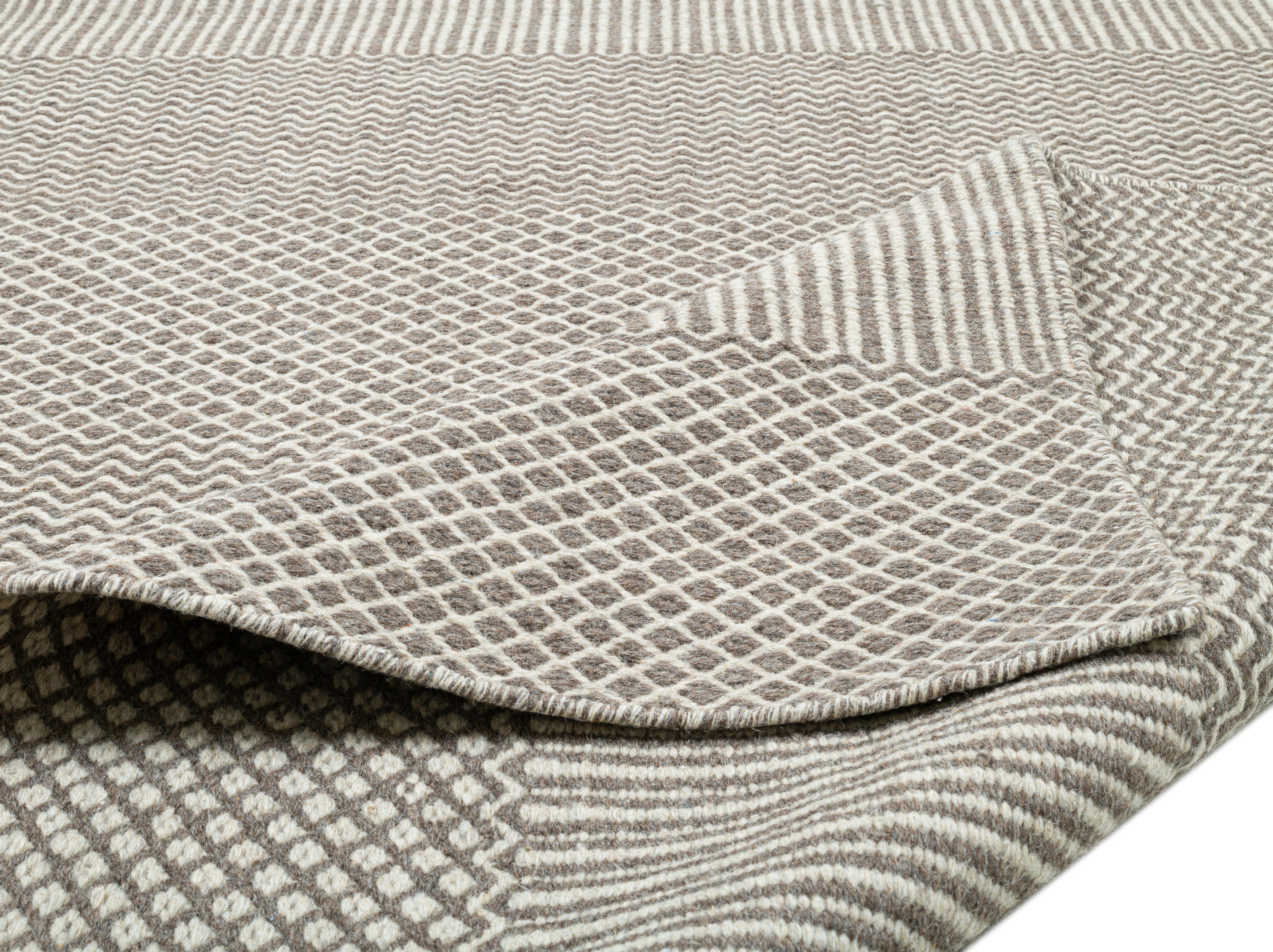 THEKO Wollen kleed Trondheim PO-501 Handgeweven vloerkleed, platweefsel, zuivere wol, met de hand geweven