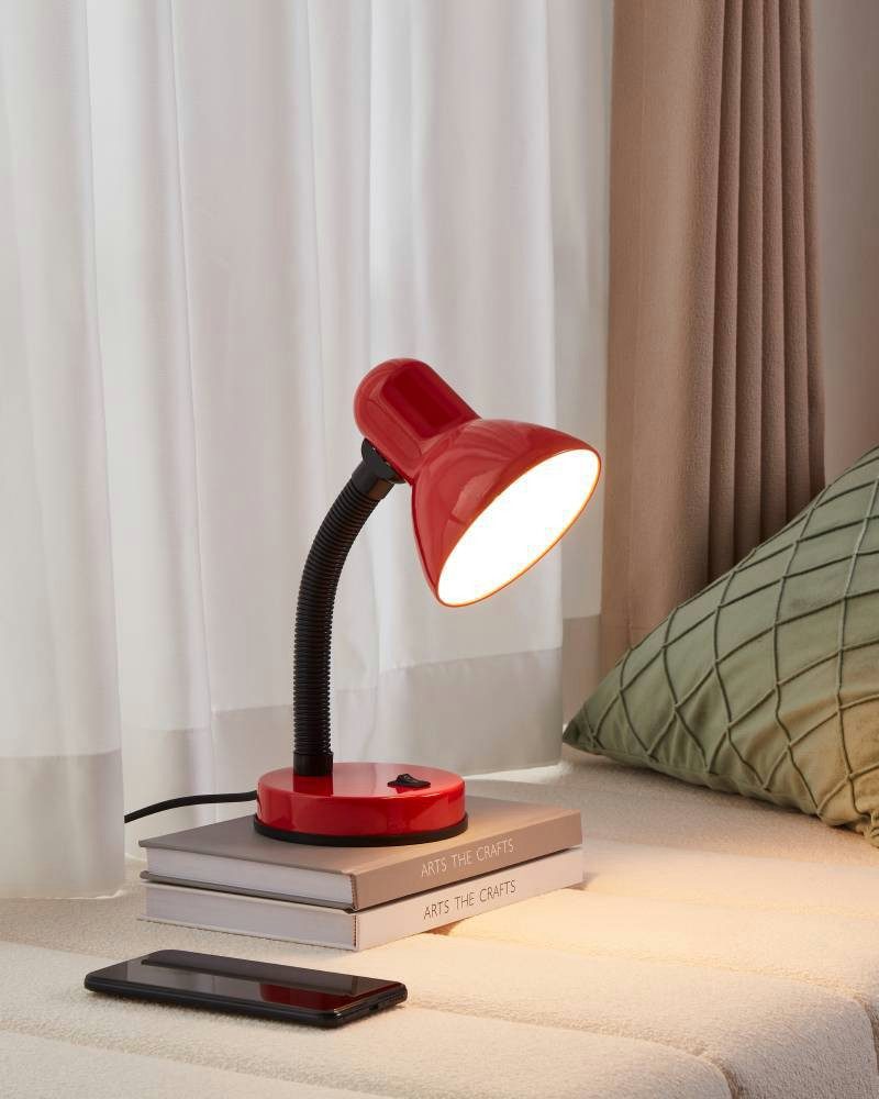 EGLO Tafellamp Basic rood / ø12,5 x h30 cm / tuimelschakelaar - draaibaar - flexibele hals
