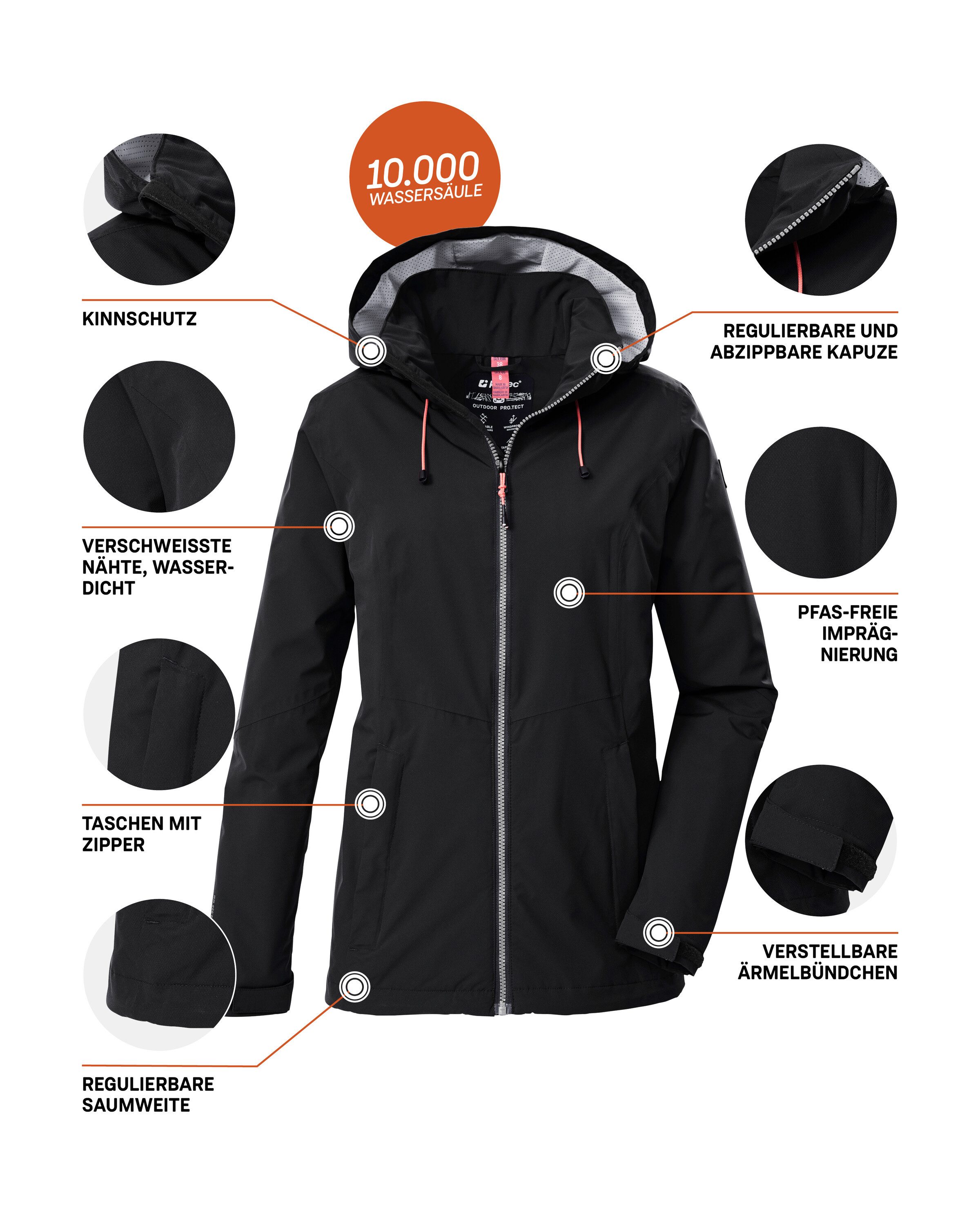 Killtec Outdoorjack Dames regenjas OOKS 1 Lichte, water- en winddichte damesjas, ademend, duurzaam