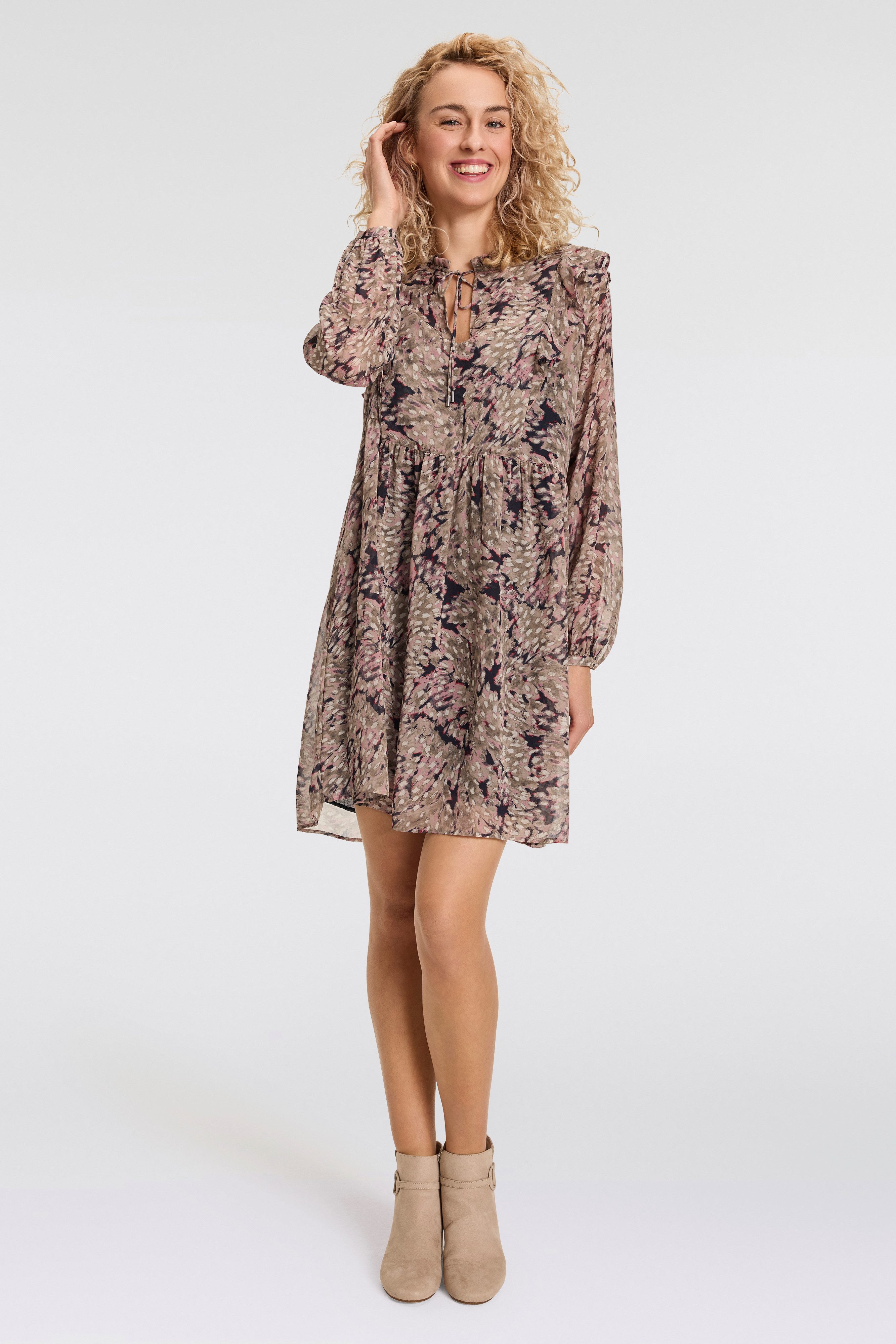 Boss Orange Blousejurk C_Direnna met volant & ruches, print, georgette dames blousejurken maat 38 multicolor