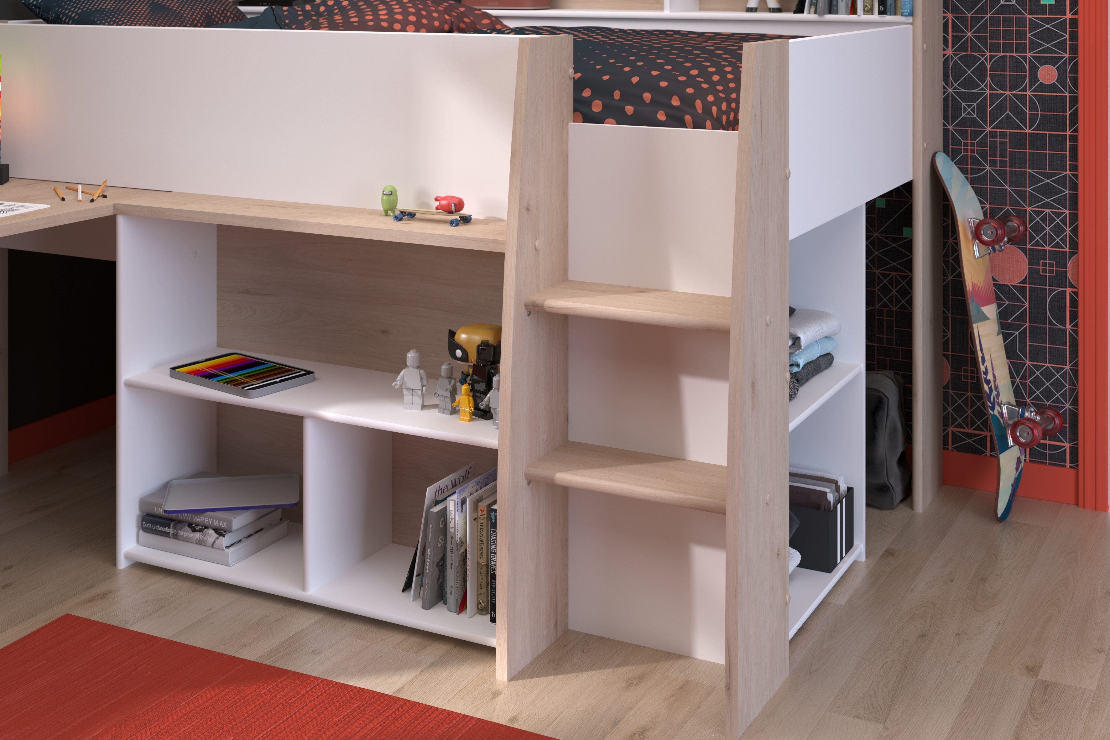 Parisot Tienerkamerset Parisot Lucas 11 Bureau uittrekbaar, kledingkast open, planken en rekken (2-delig)