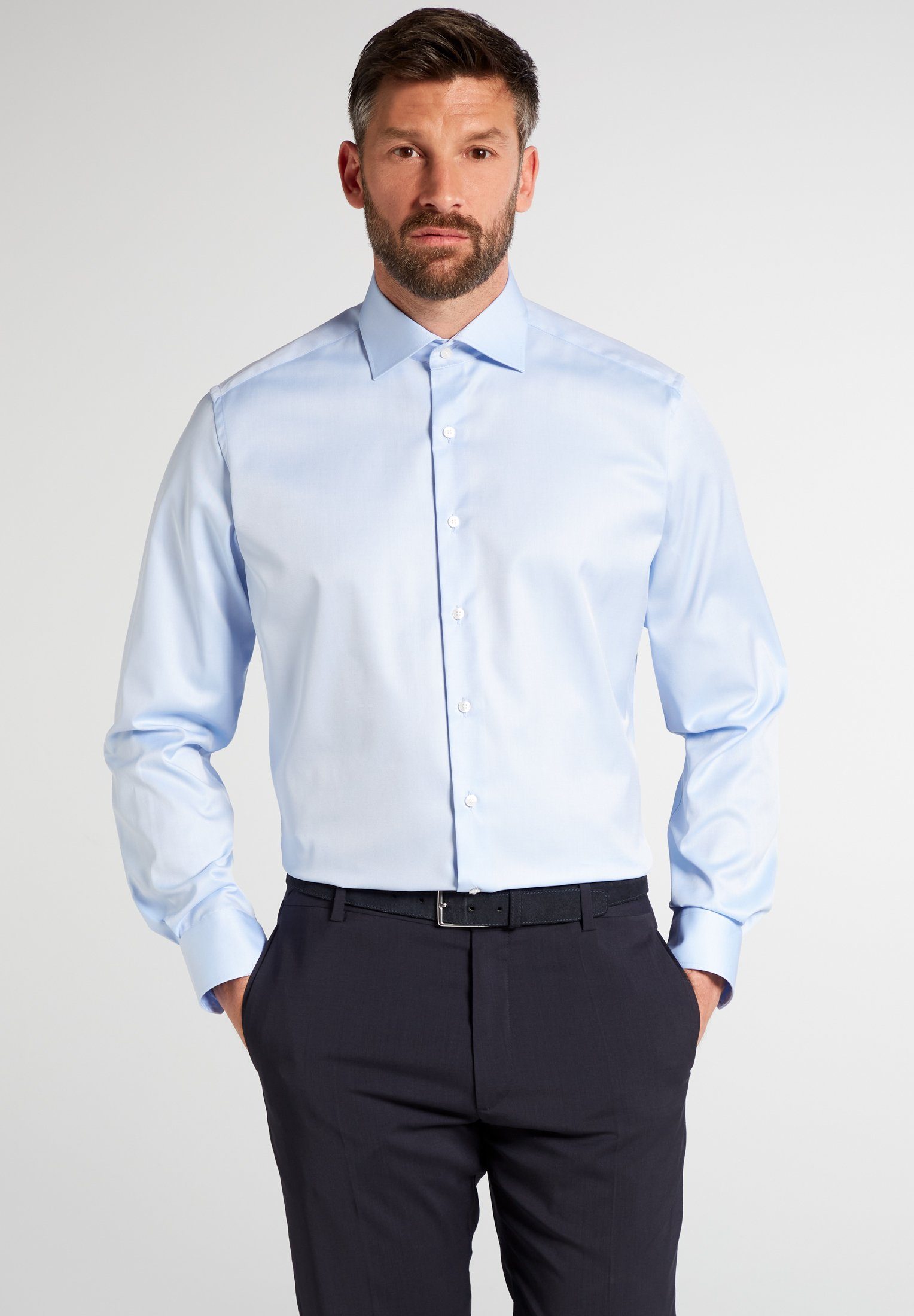 Eterna Overhemd met lange mouwen MODERN FIT NON IRON (strijkvrij) heren overhemden maat 43 blauw