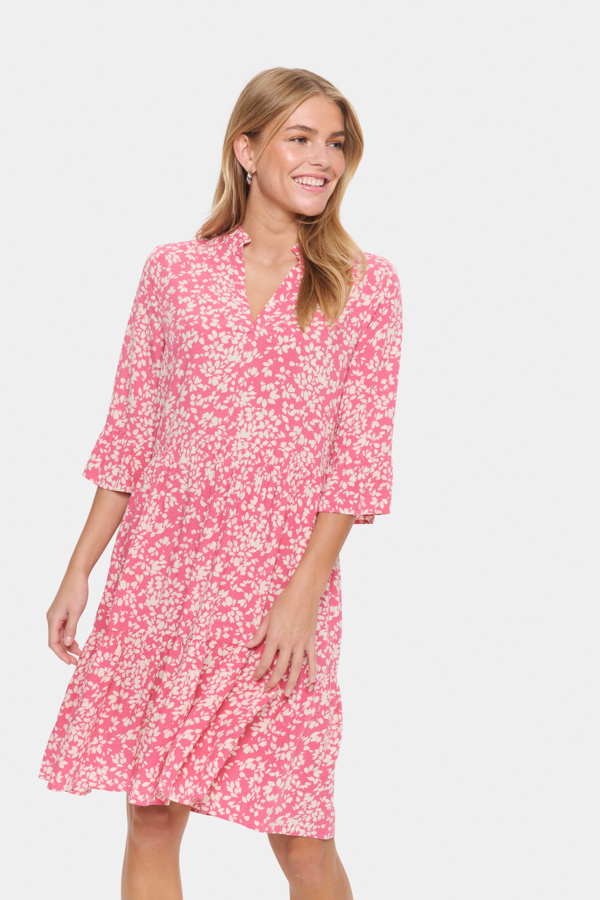Saint Tropez Blousejurk EdaSZ dress met volants en 3/4 mouwen