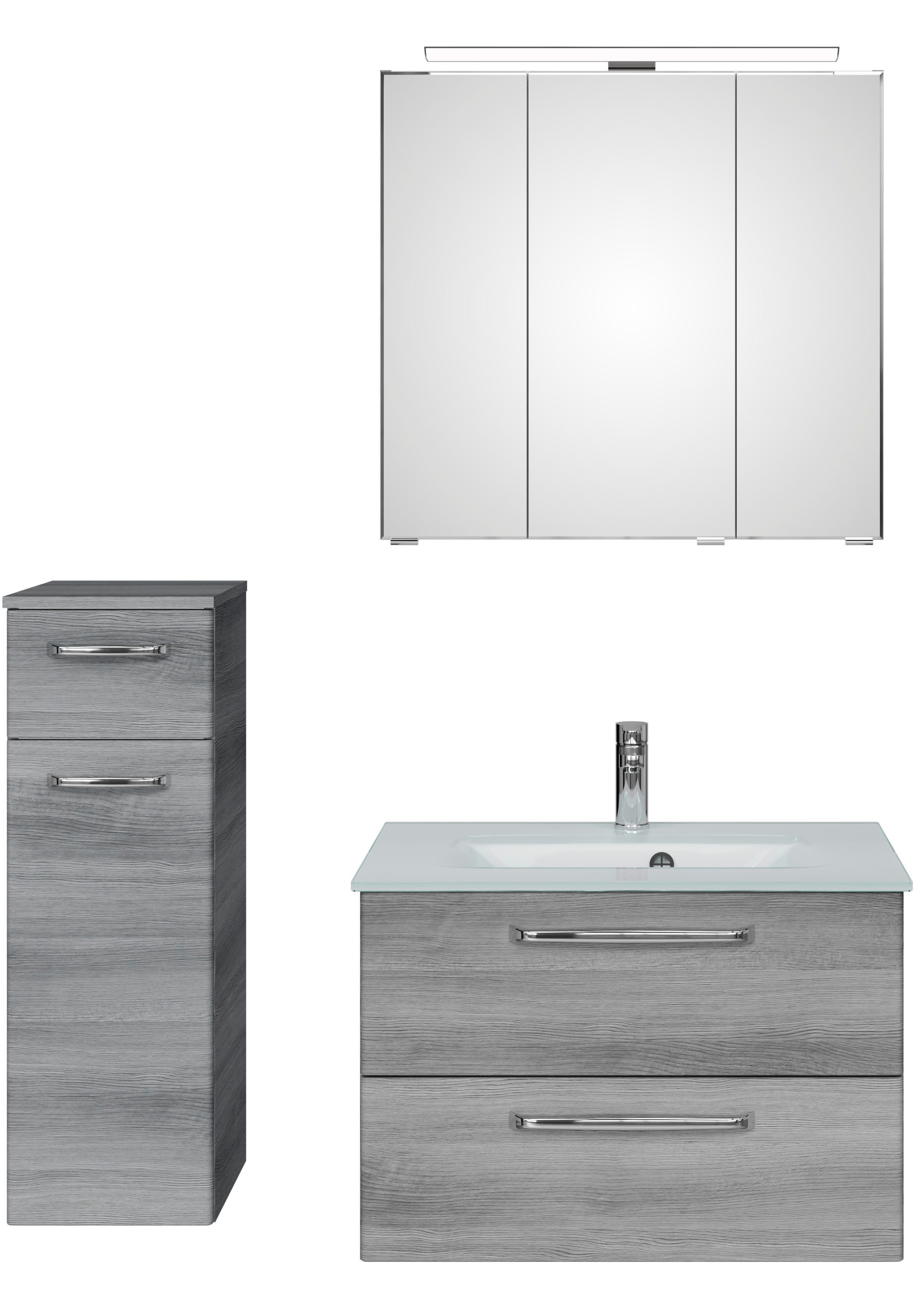 Saphir Badmeubelset Trentino 3-delig glas wasbak met LED spiegelkast (4 stuks)