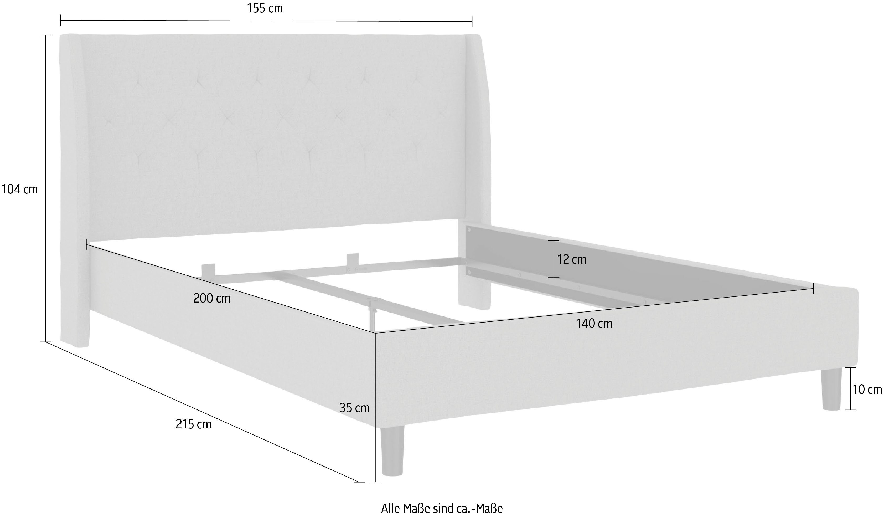 Home affaire Gestoffeerd bed Kempton met ruitencapitonnage, zacht verdikt, ligoppervlak 140x200 of 180x200 cm (1-delig)