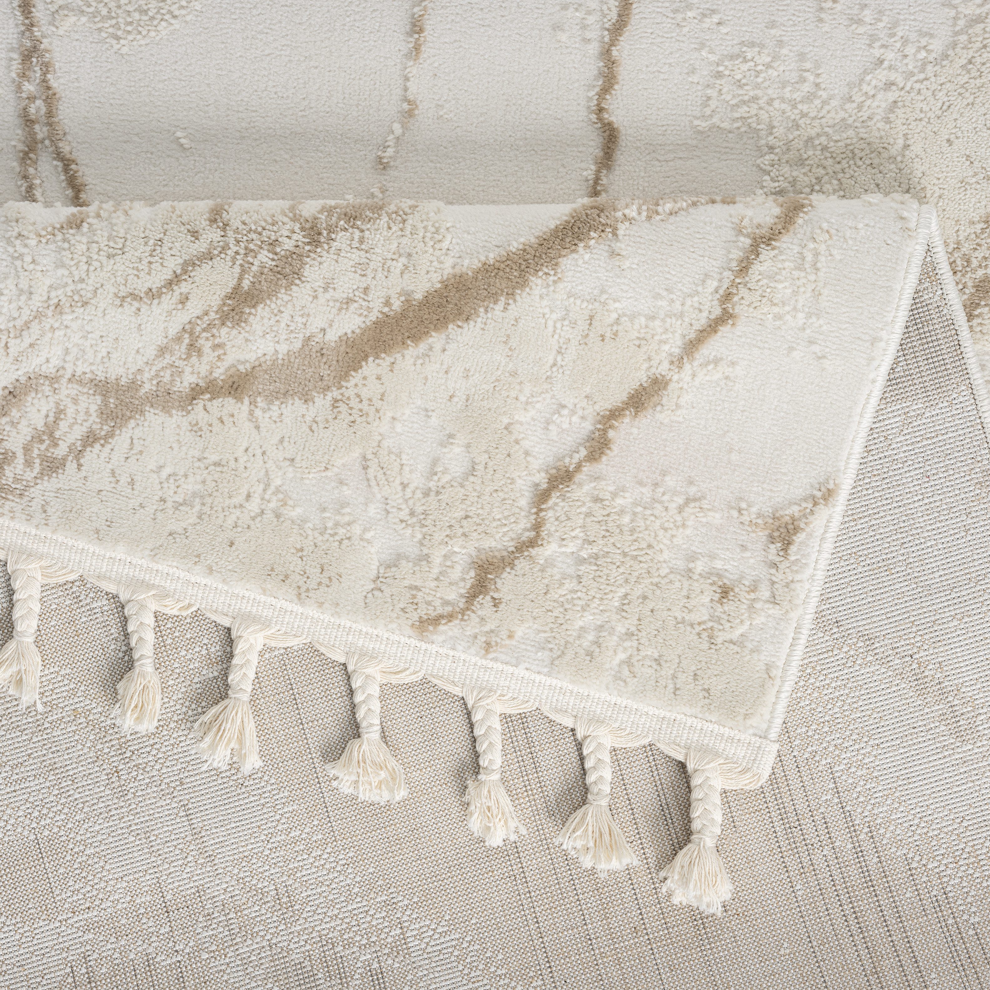 my home Vloerkleed Zoe, Hoog-Laag-Structuur met franjes, modern marmerdesign, woonkamer, slaapkamer,