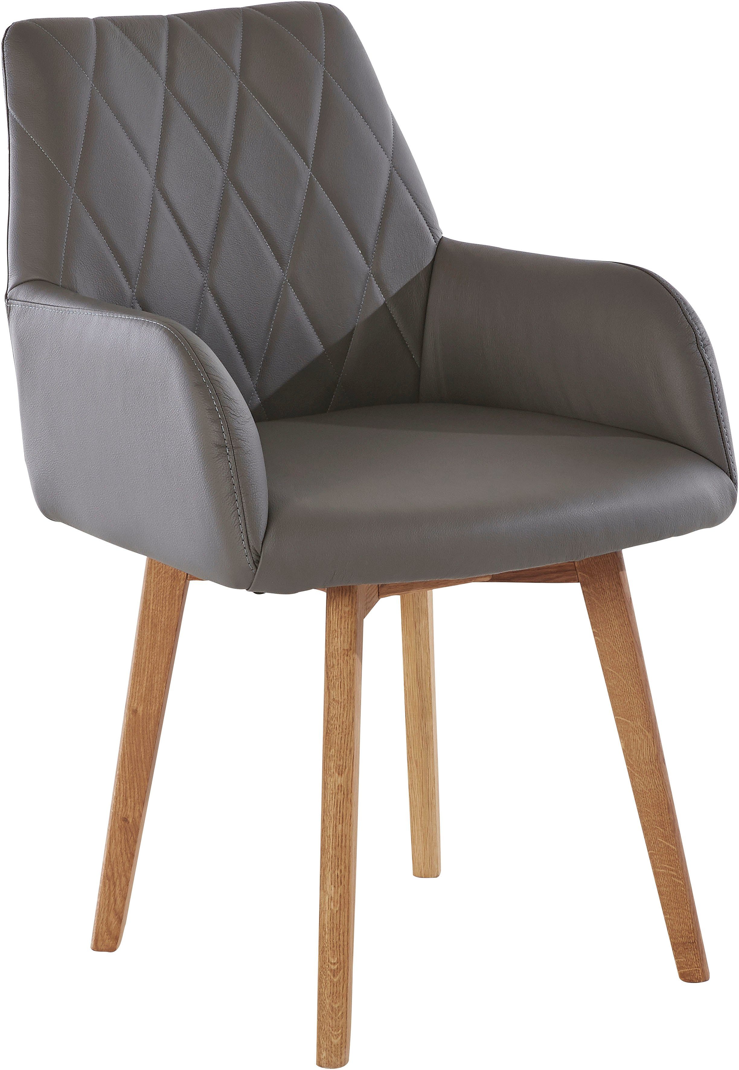 Home affaire Eetkamerstoel Brest Fauteuil in leer of microvezel, geolied massief eiken frame (2 stuks)