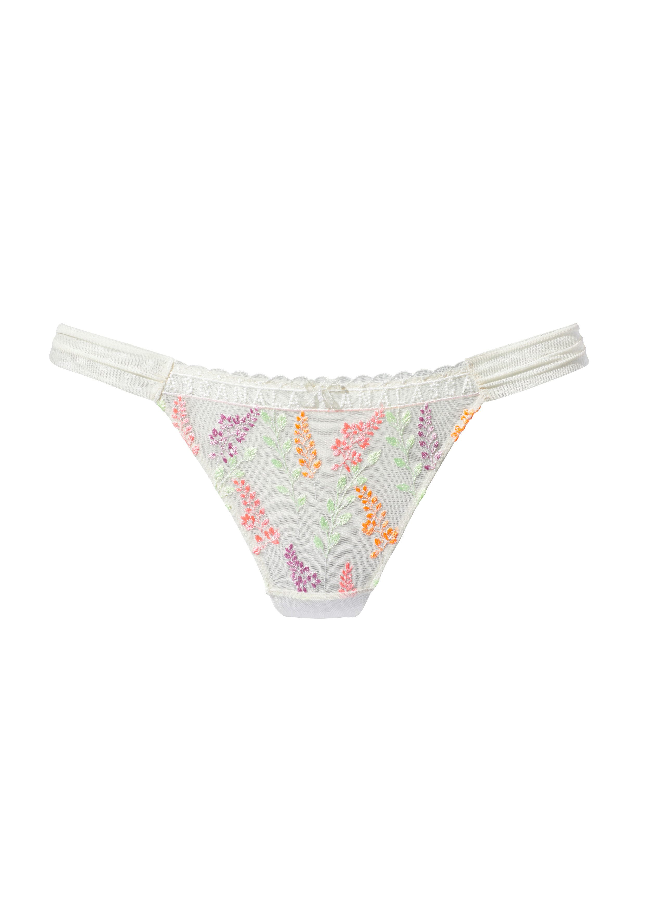 Lascana String van mesh met delicate, glanzende bloemenborduursel